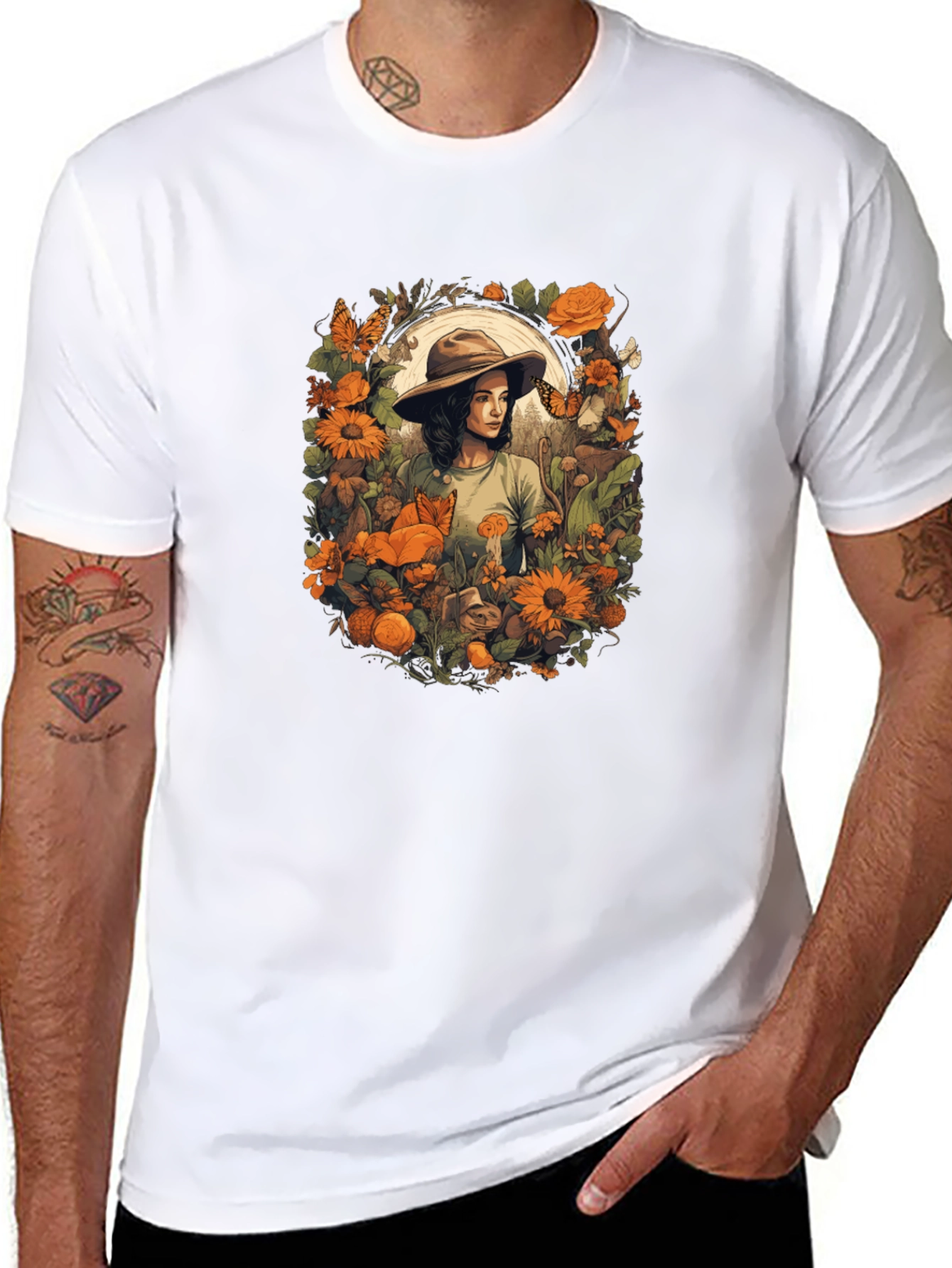 Nature Girl Graphic Tee - Artistic Botanical Design