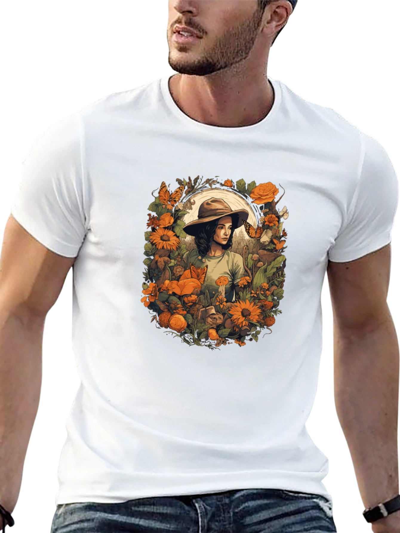 Nature Girl Graphic Tee - Artistic Botanical Design