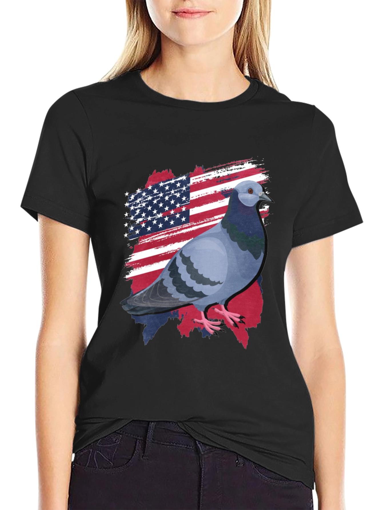 Patriotic Pigeon Graphic Tee - American Flag Bird T-Shirt