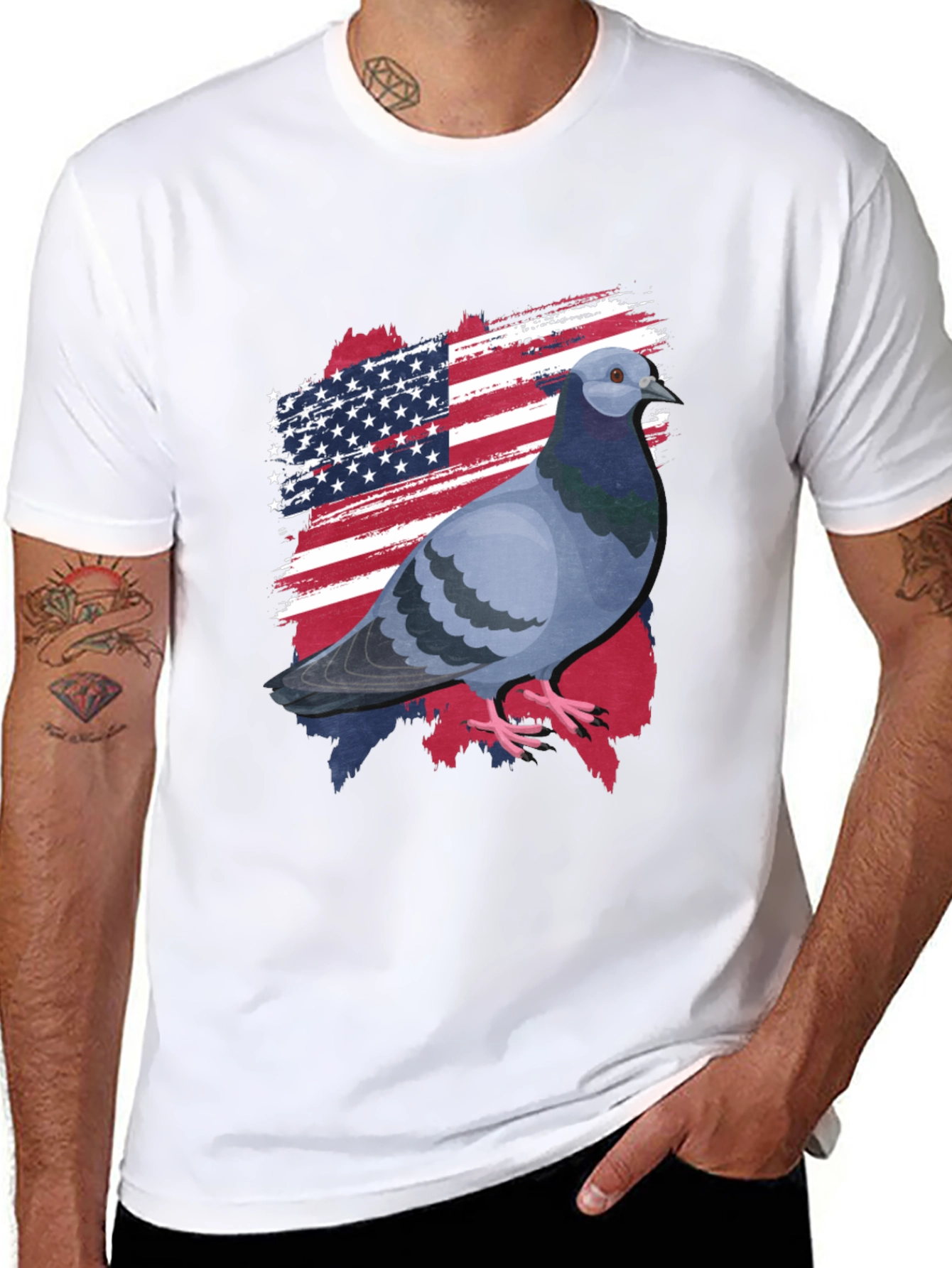 Patriotic Pigeon Graphic Tee - American Flag Bird T-Shirt