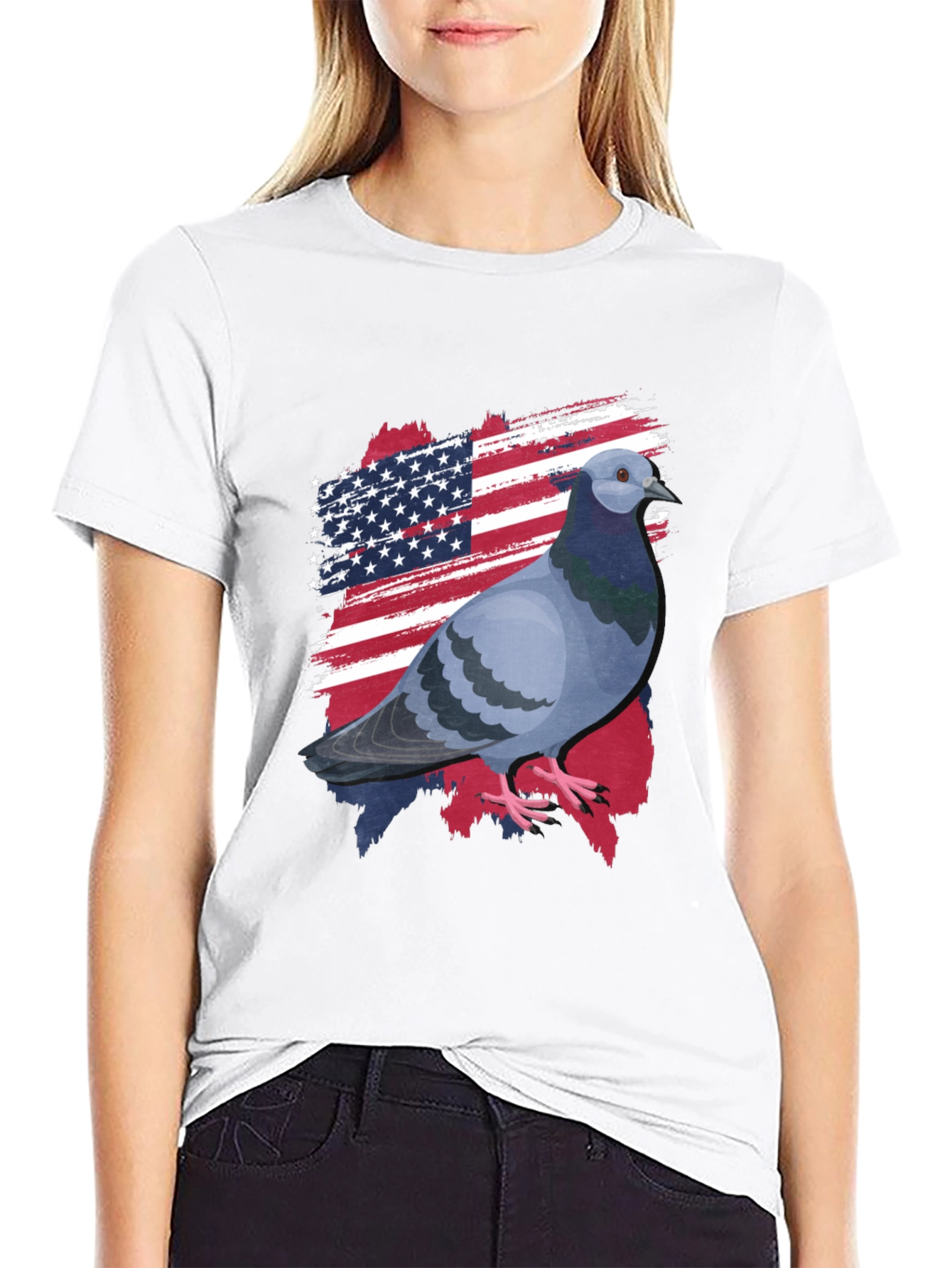 Patriotic Pigeon Graphic Tee - American Flag Bird T-Shirt