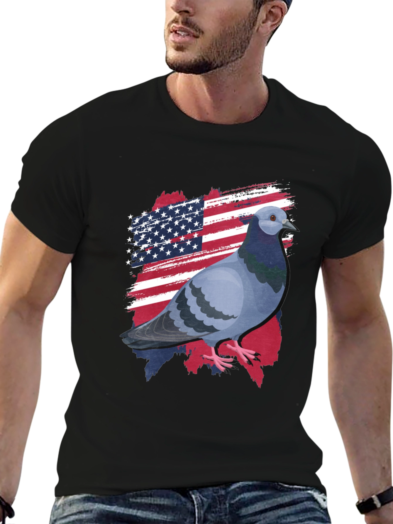 Patriotic Pigeon Graphic Tee - American Flag Bird T-Shirt