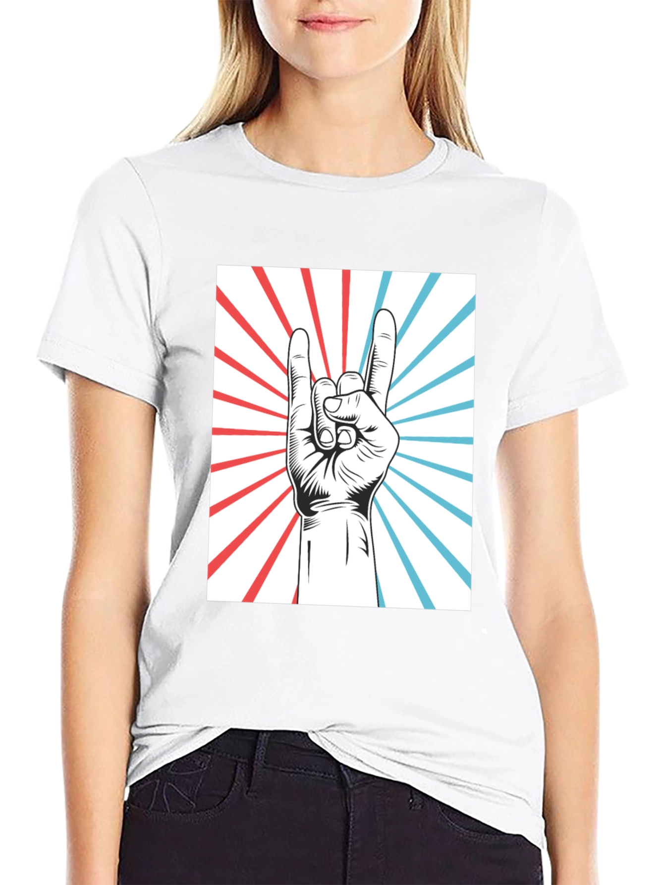 Rock On Hand Graphic Tee - Black Cotton T-Shirt