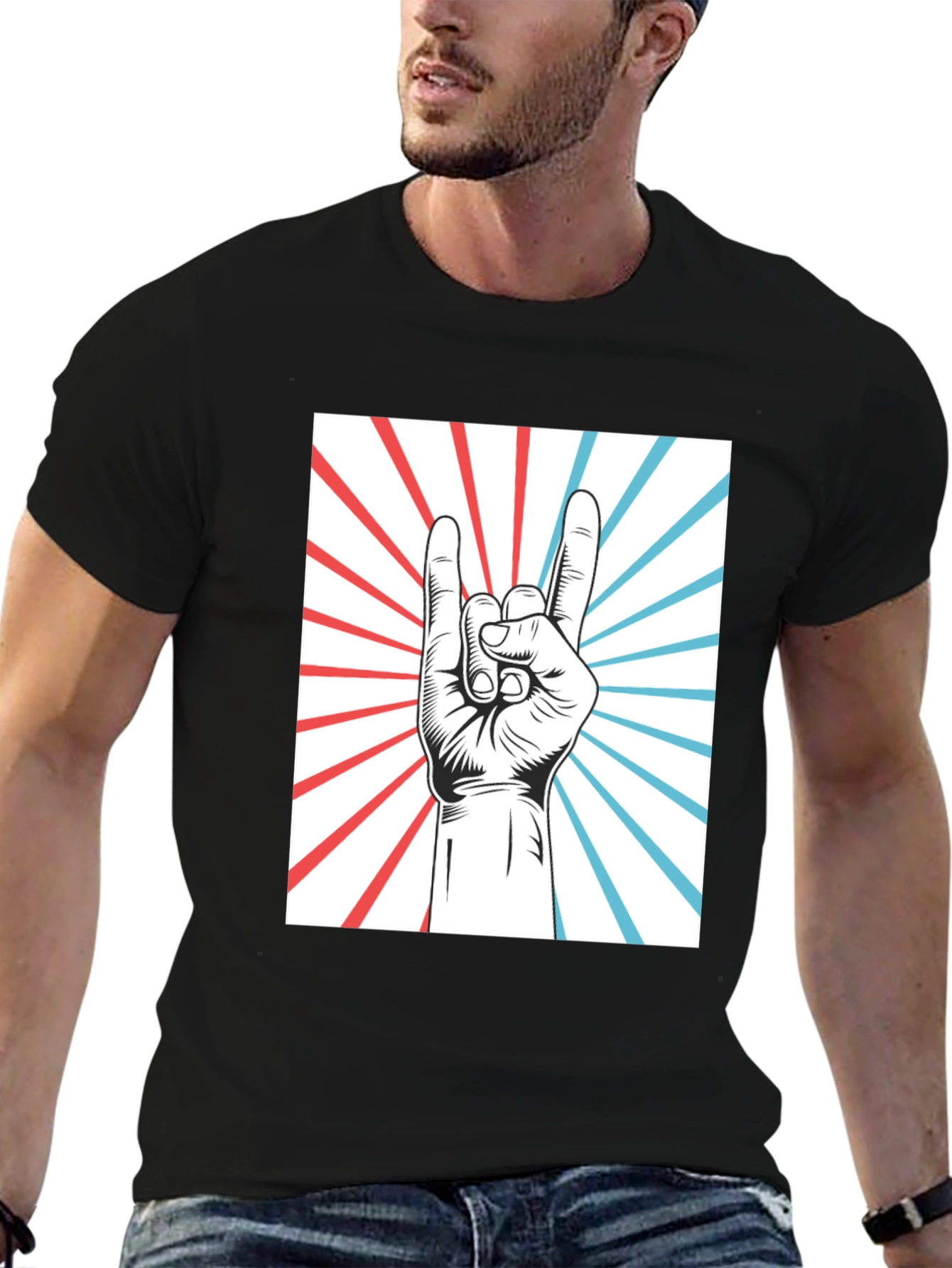 Rock On Hand Graphic Tee - Black Cotton T-Shirt