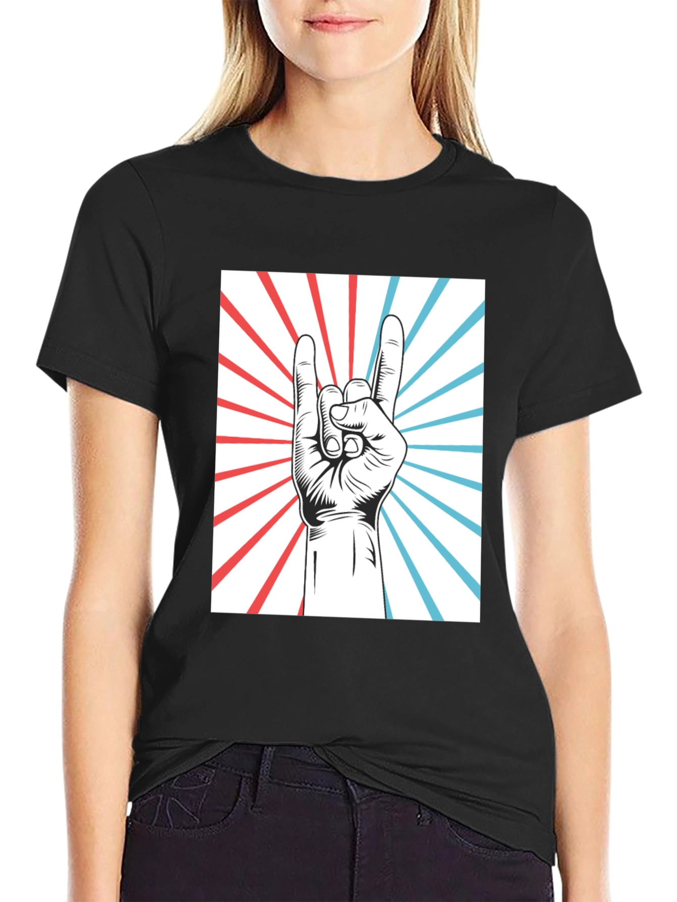 Rock On Hand Graphic Tee - Black Cotton T-Shirt