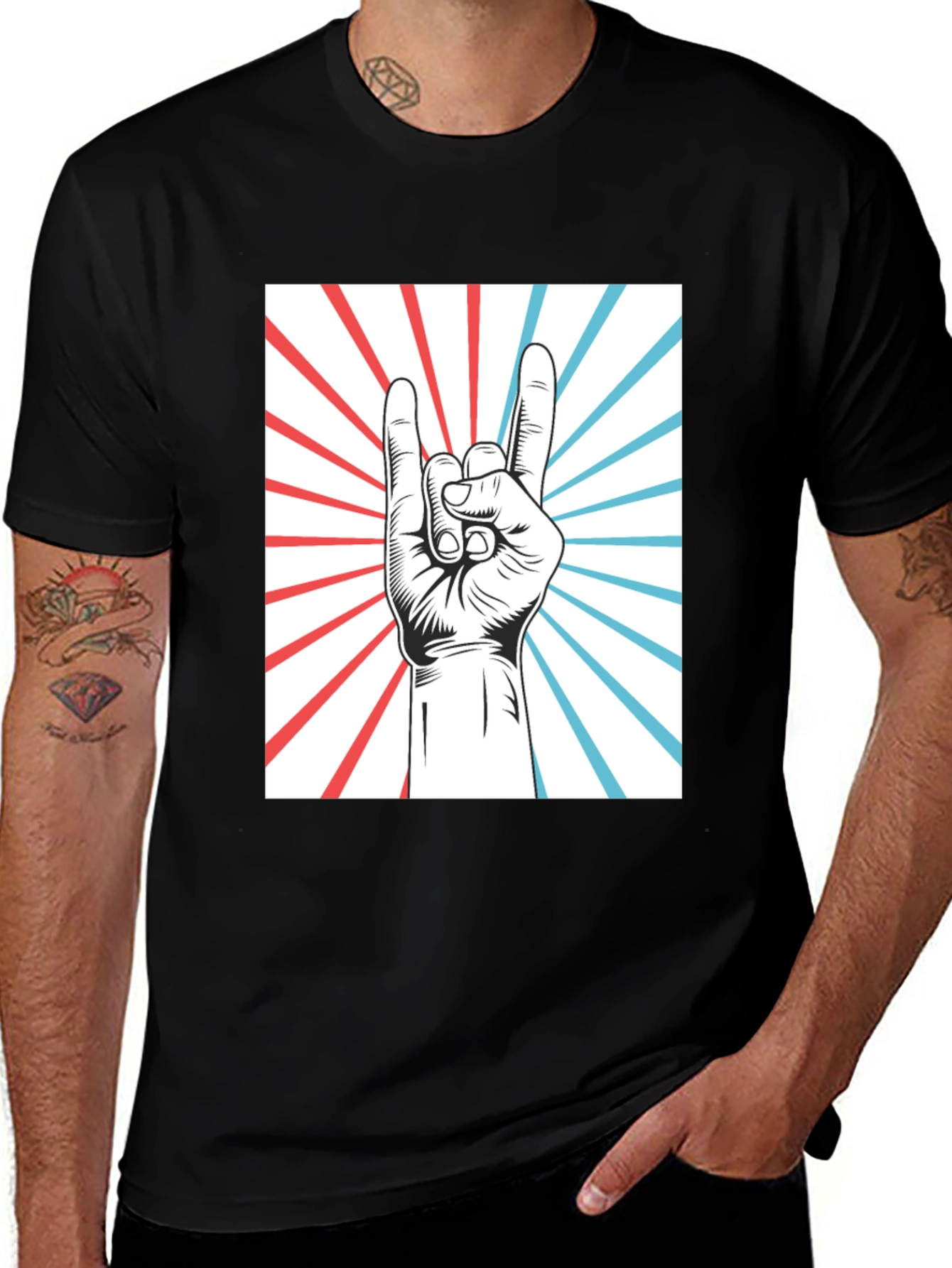 Rock On Hand Graphic Tee - Black Cotton T-Shirt