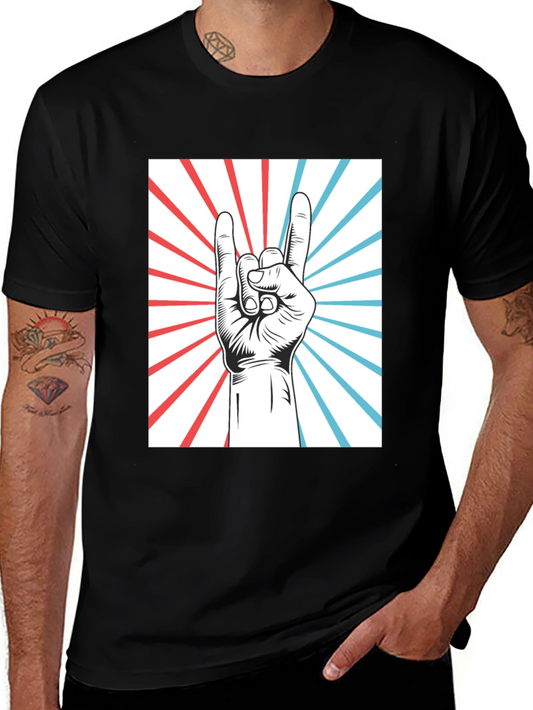 Rock On Hand Graphic Tee - Black Cotton T-Shirt