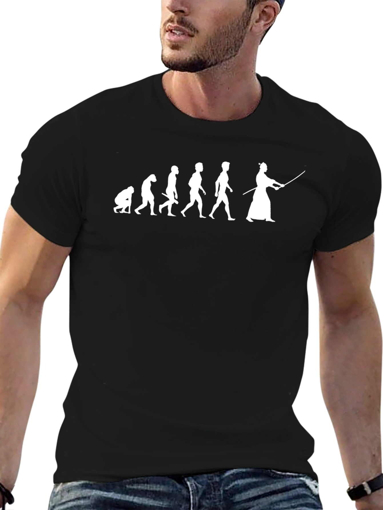 Evolution of Man to Samurai Graphic T-Shirt