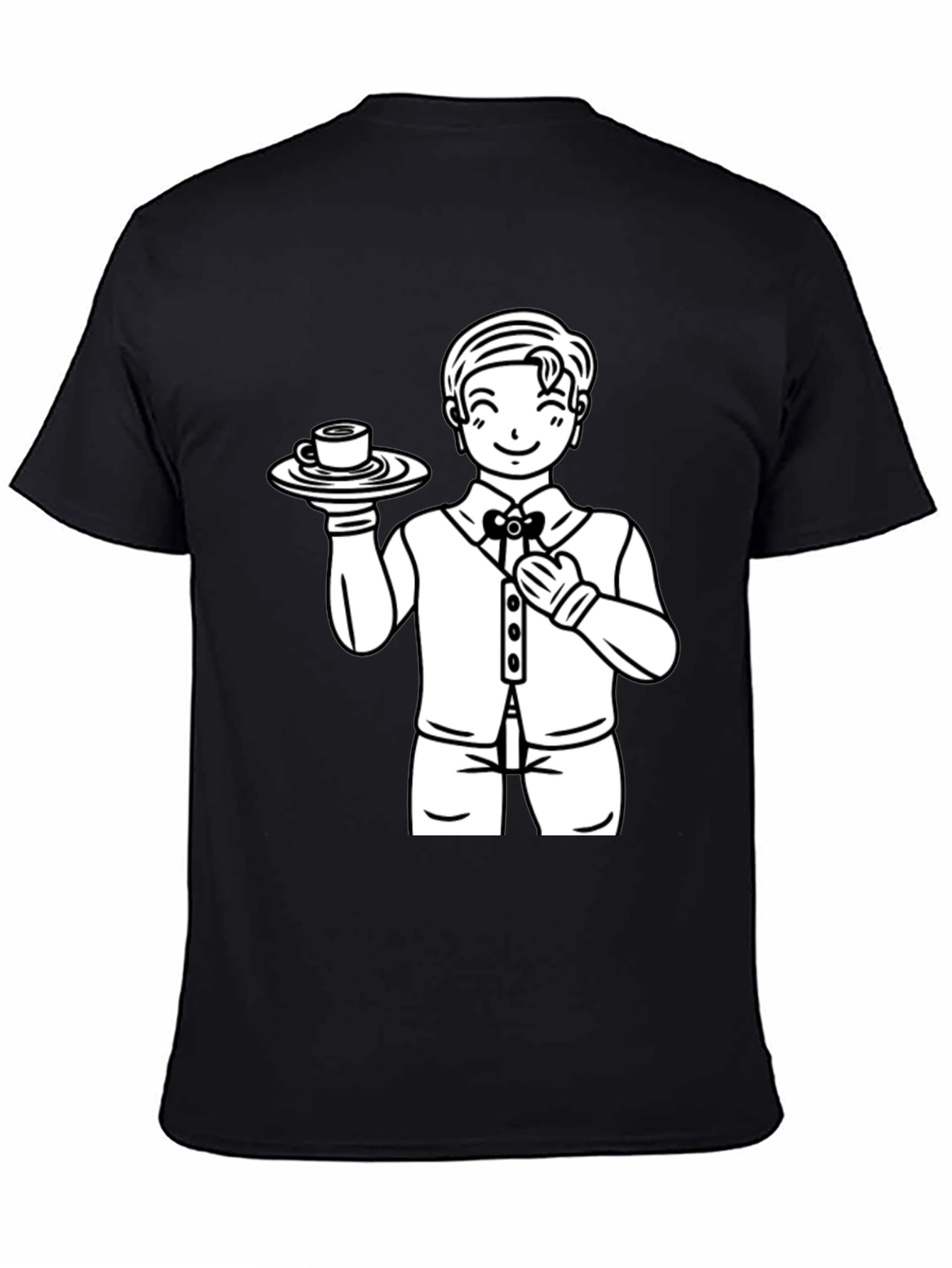 Cartoon Waiter Graphic Tee - Black