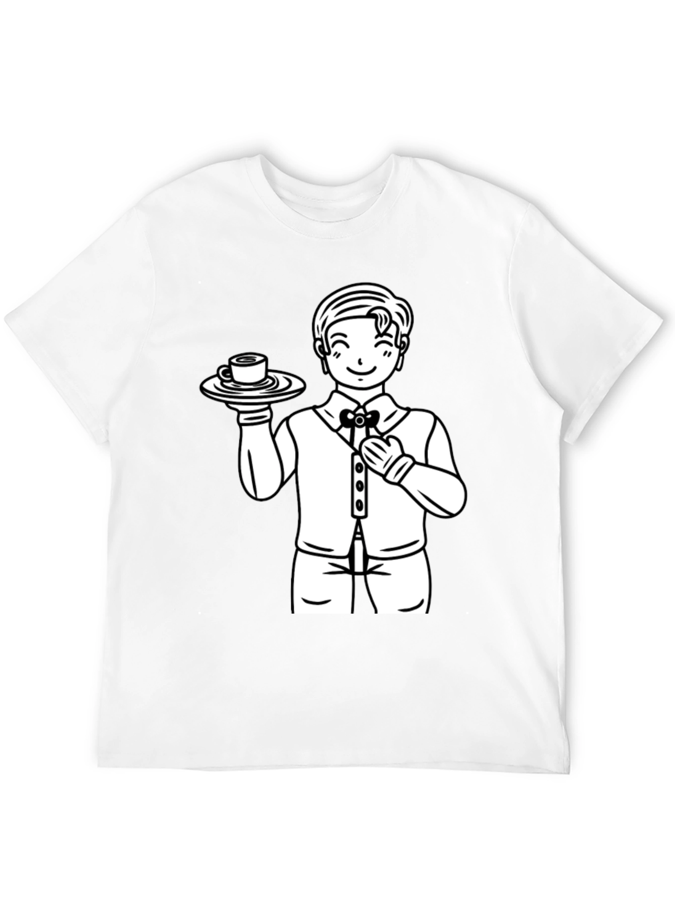 Cartoon Waiter Graphic Tee - Black