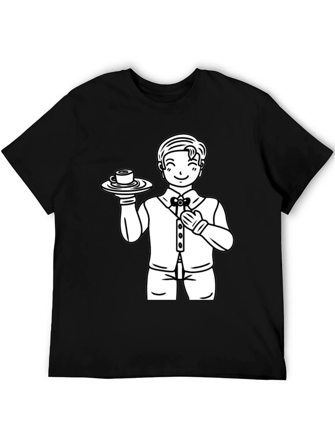 Cartoon Waiter Graphic Tee - Black