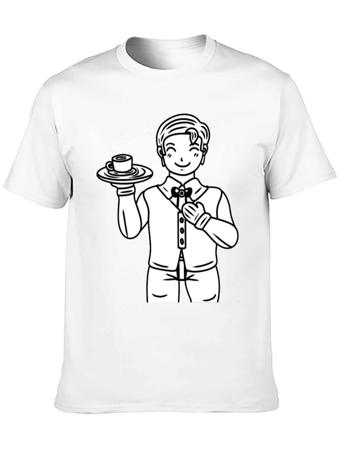 Cartoon Waiter Graphic Tee - Black