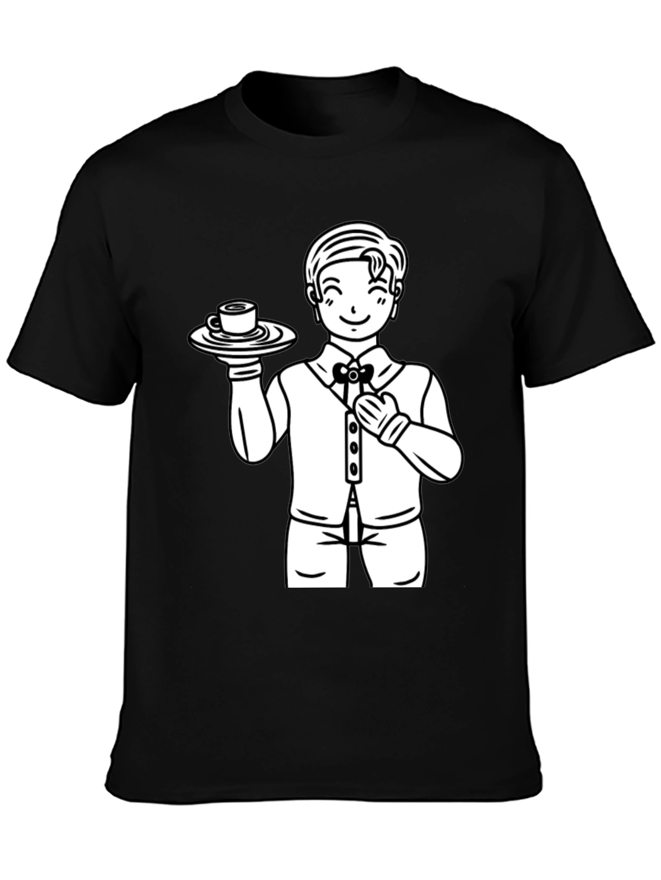 Cartoon Waiter Graphic Tee - Black