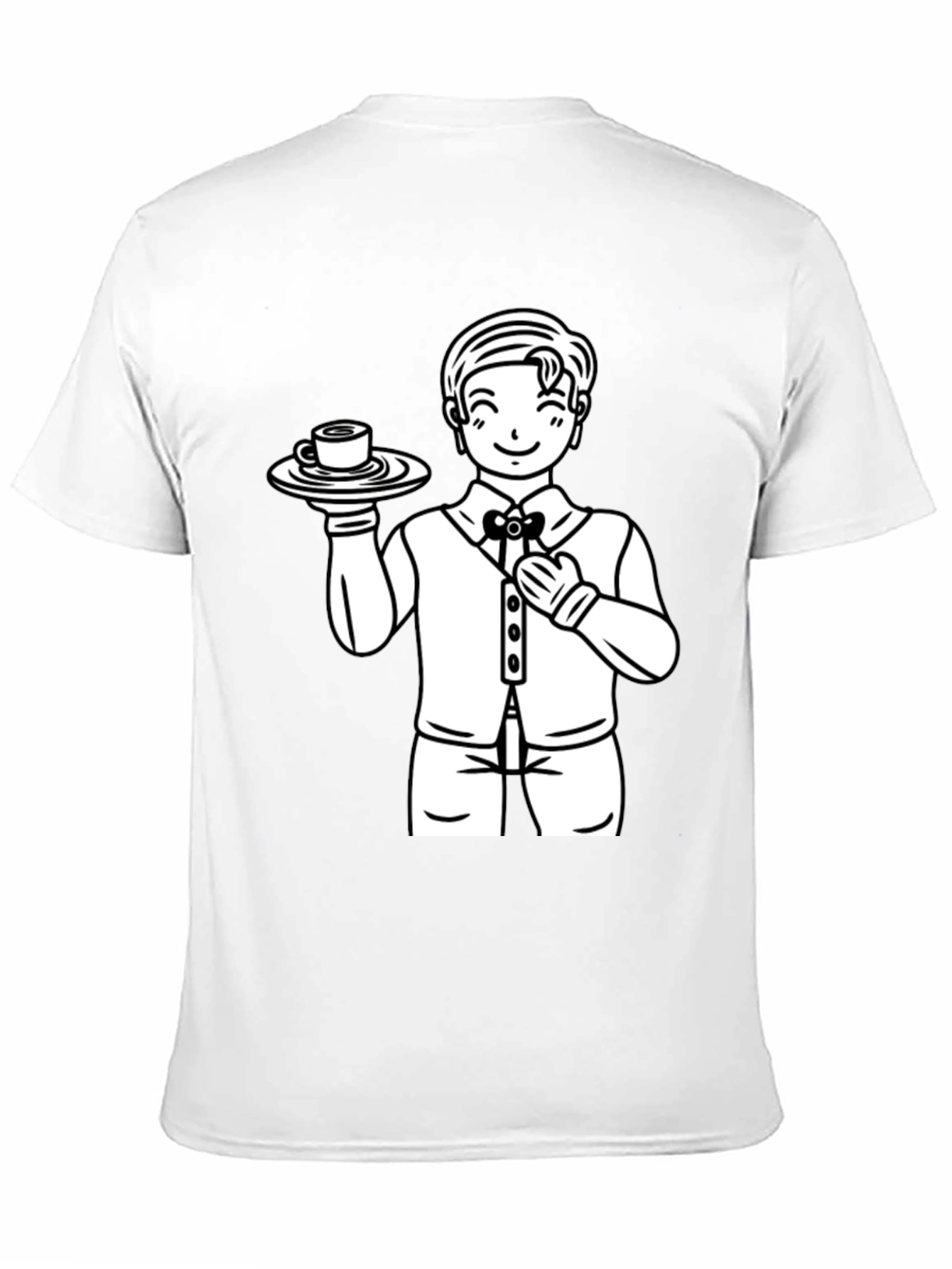 Cartoon Waiter Graphic Tee - Black