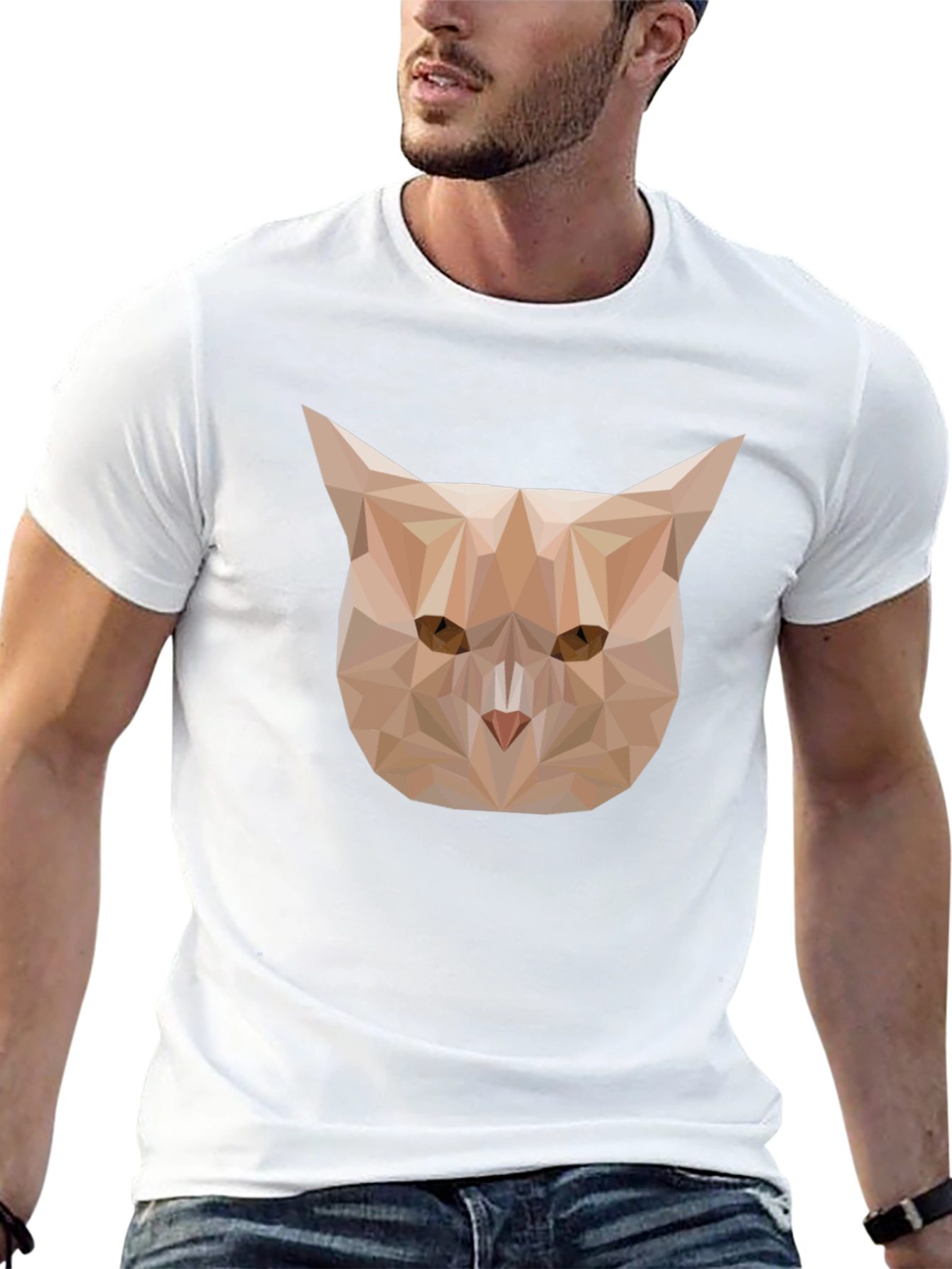 Geometric Cat Graphic Tee - Black