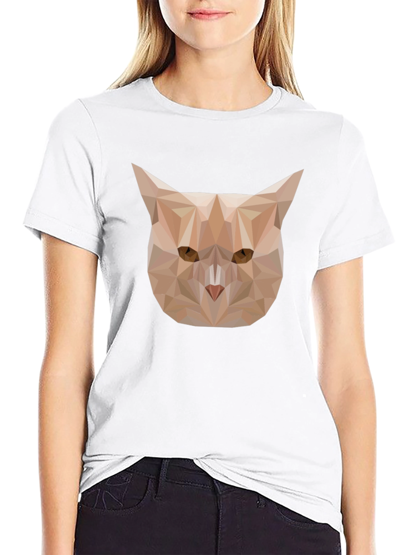 Geometric Cat Graphic Tee - Black