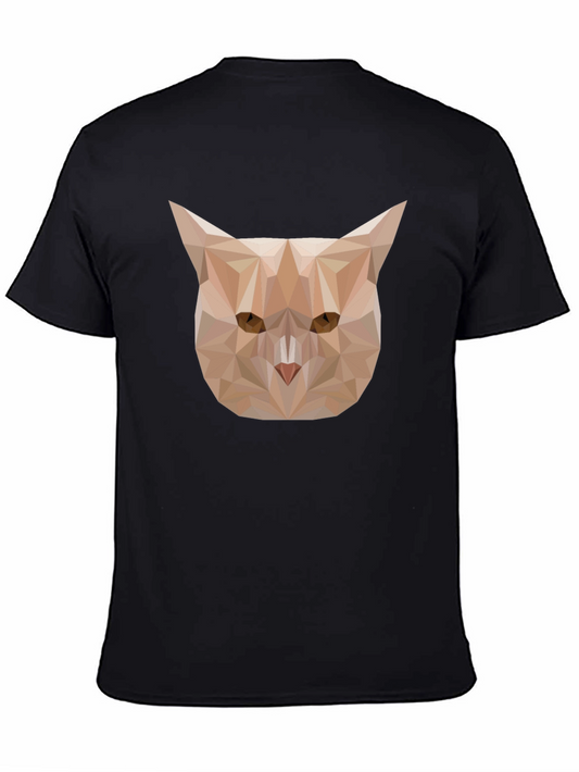 Geometric Cat Graphic Tee - Black
