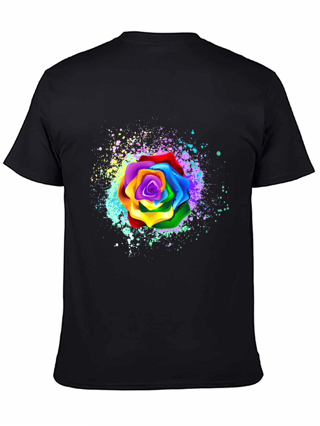 Rainbow Rose Splatter Graphic Tee - Unique Design