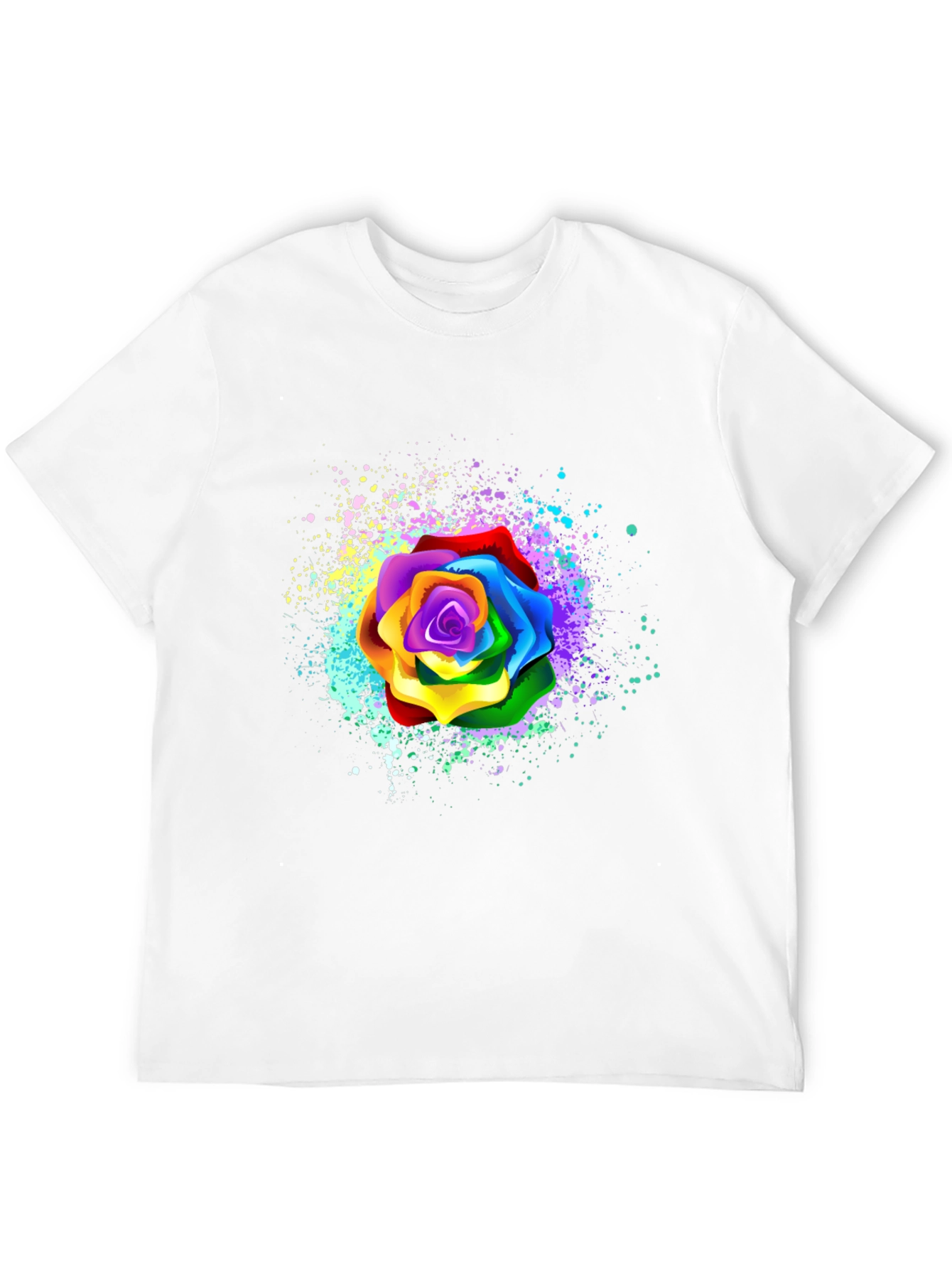 Rainbow Rose Splatter Graphic Tee - Unique Design