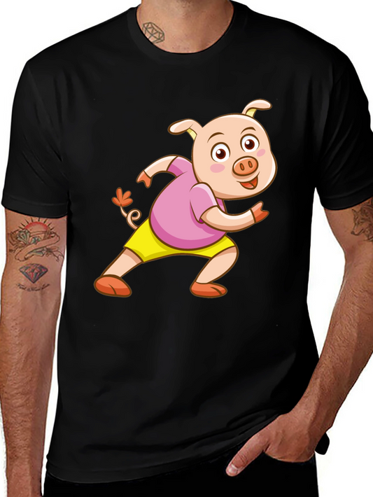 Pig Cartoon Graphic Black T-Shirt
