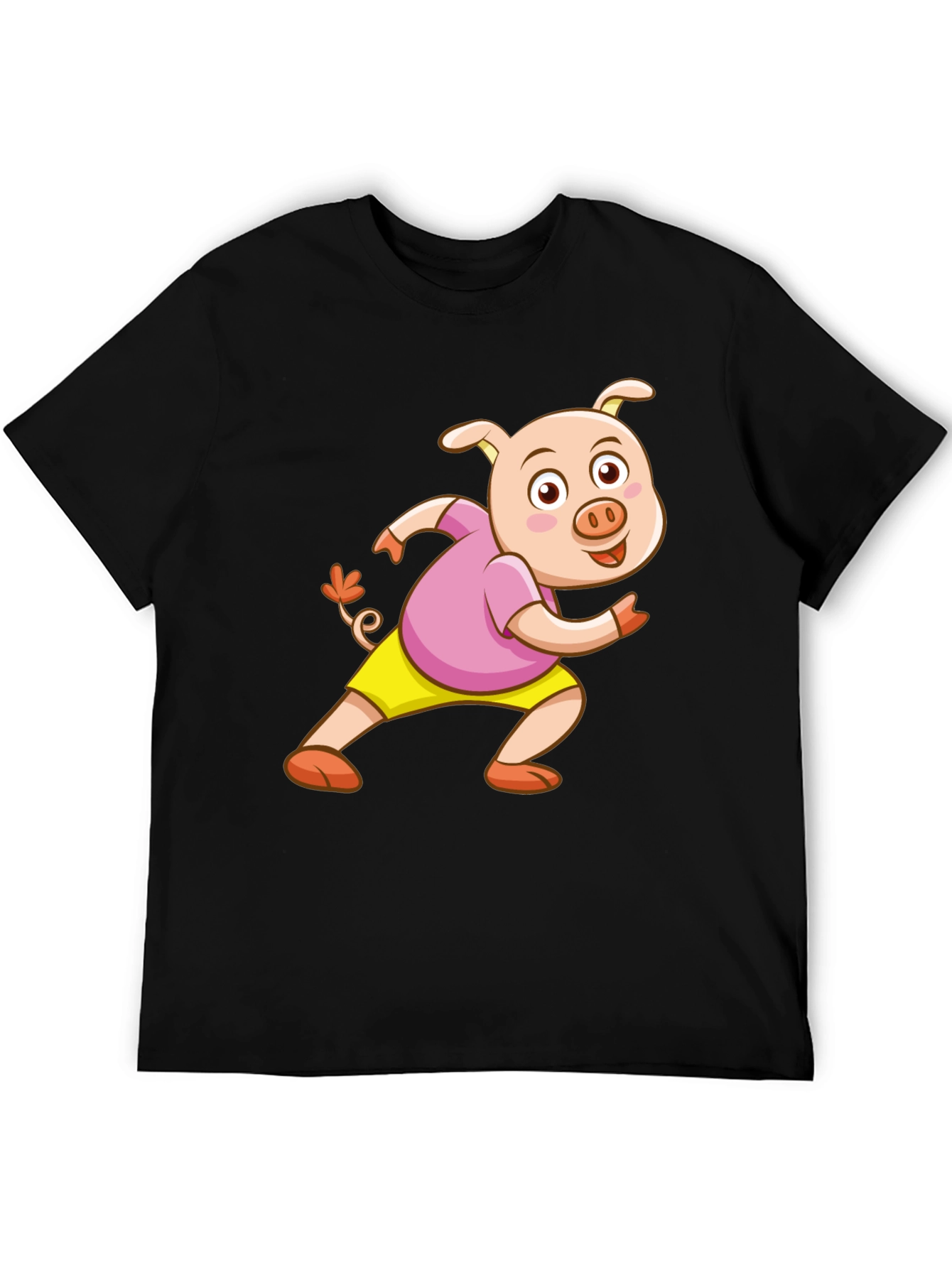 Pig Cartoon Graphic Black T-Shirt
