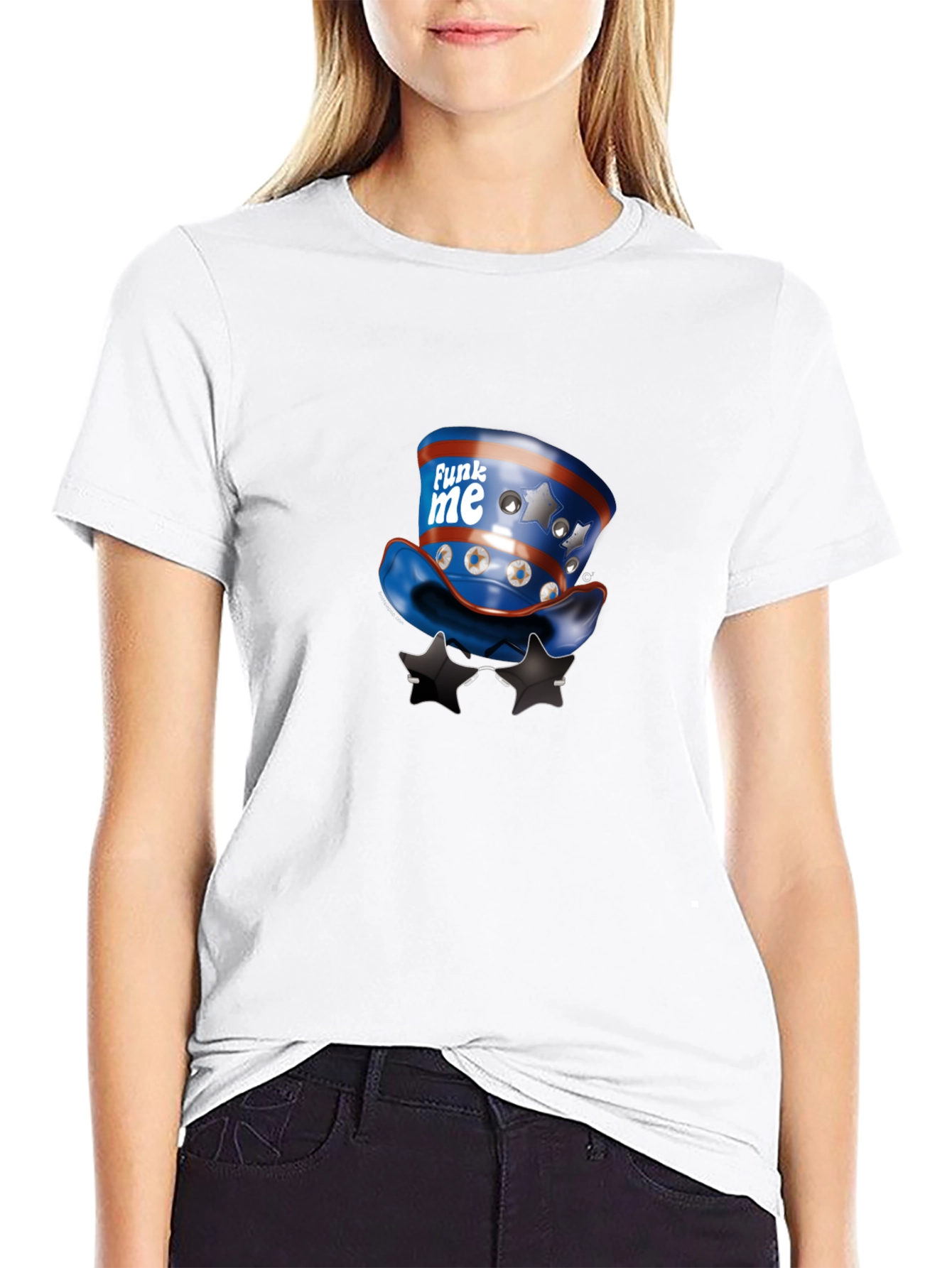 Novelty Patriotic Hat & Sunglasses Graphic T-Shirt