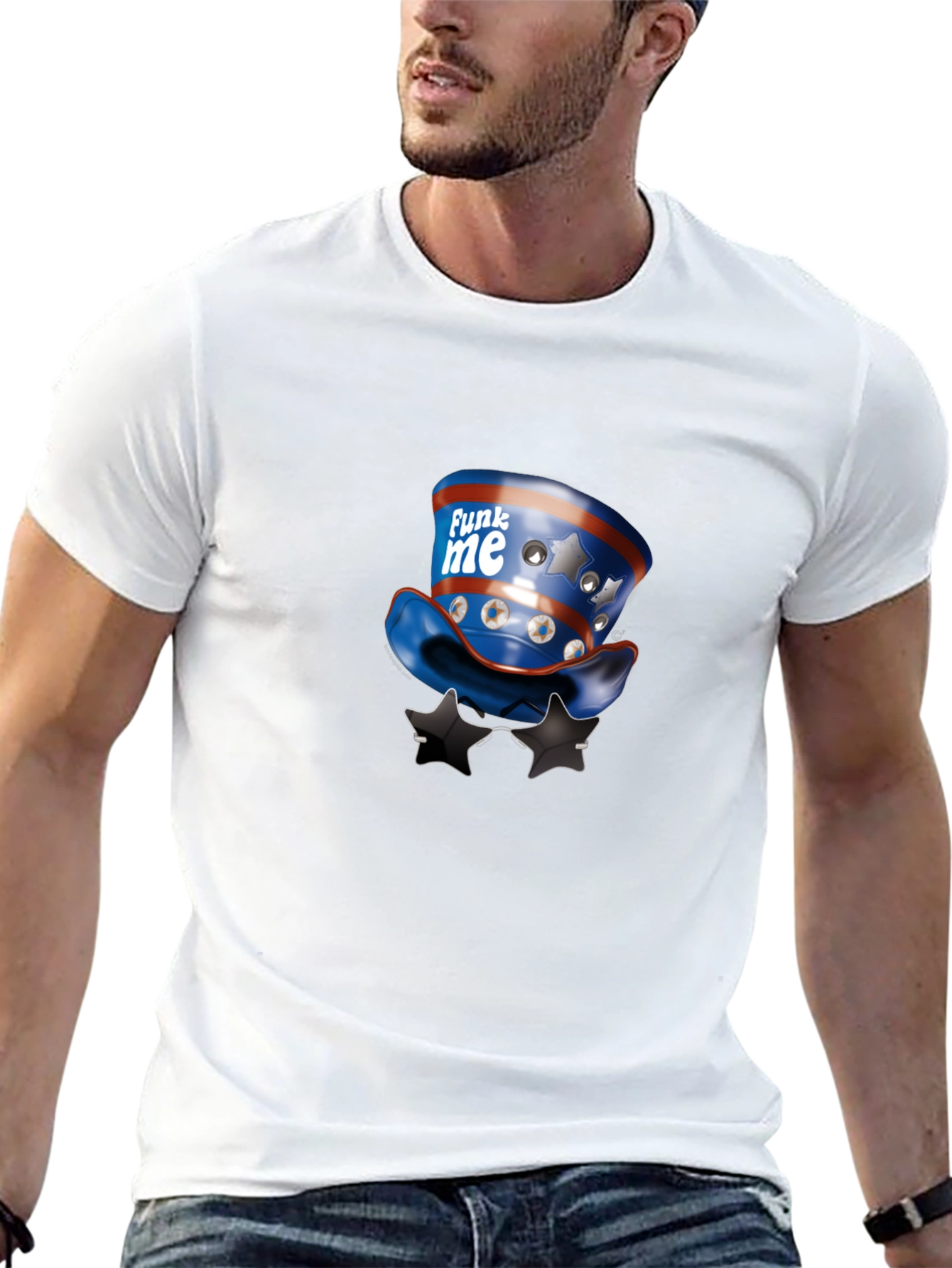 Novelty Patriotic Hat & Sunglasses Graphic T-Shirt
