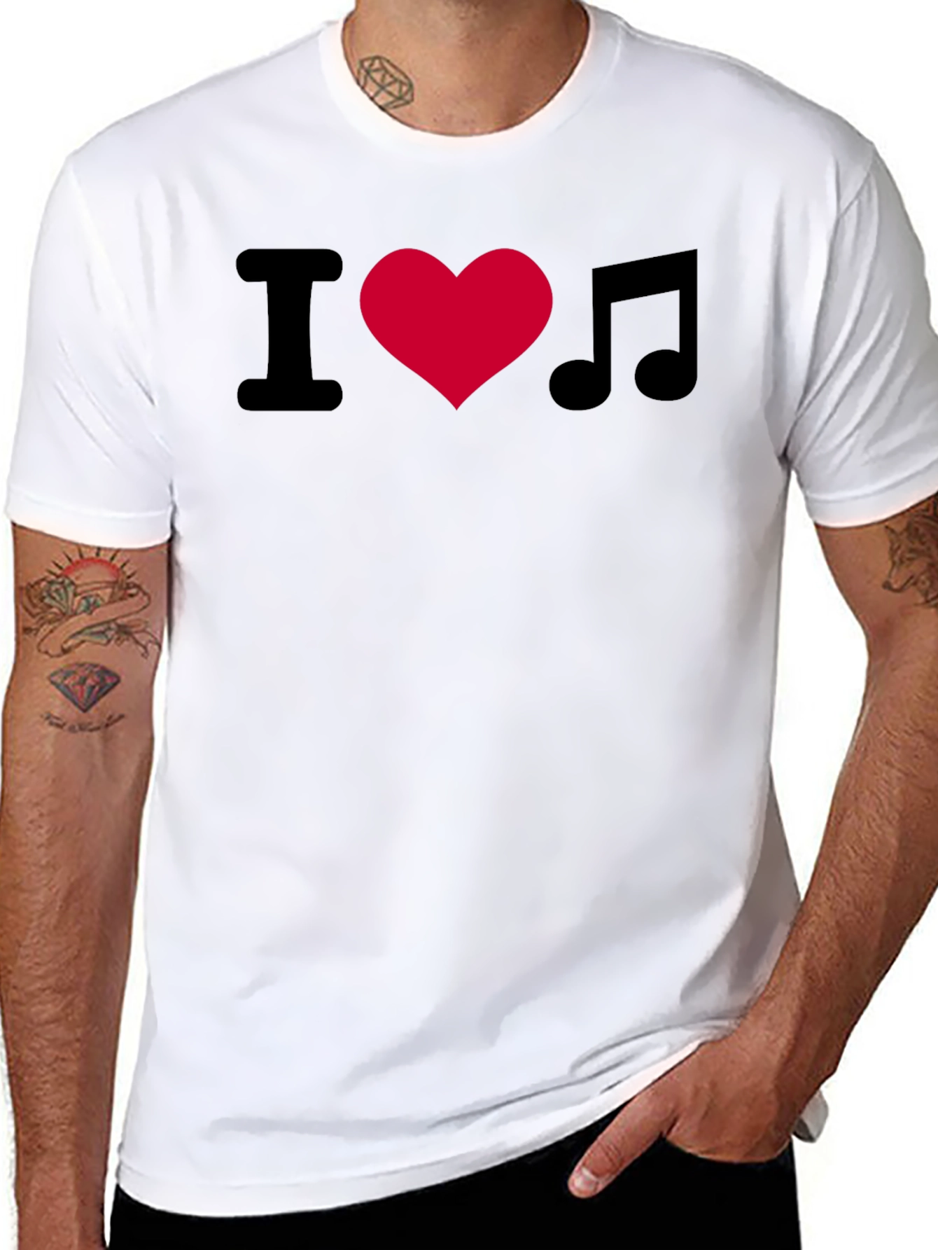 I Love Music T-Shirt - Black Crew Neck Tee