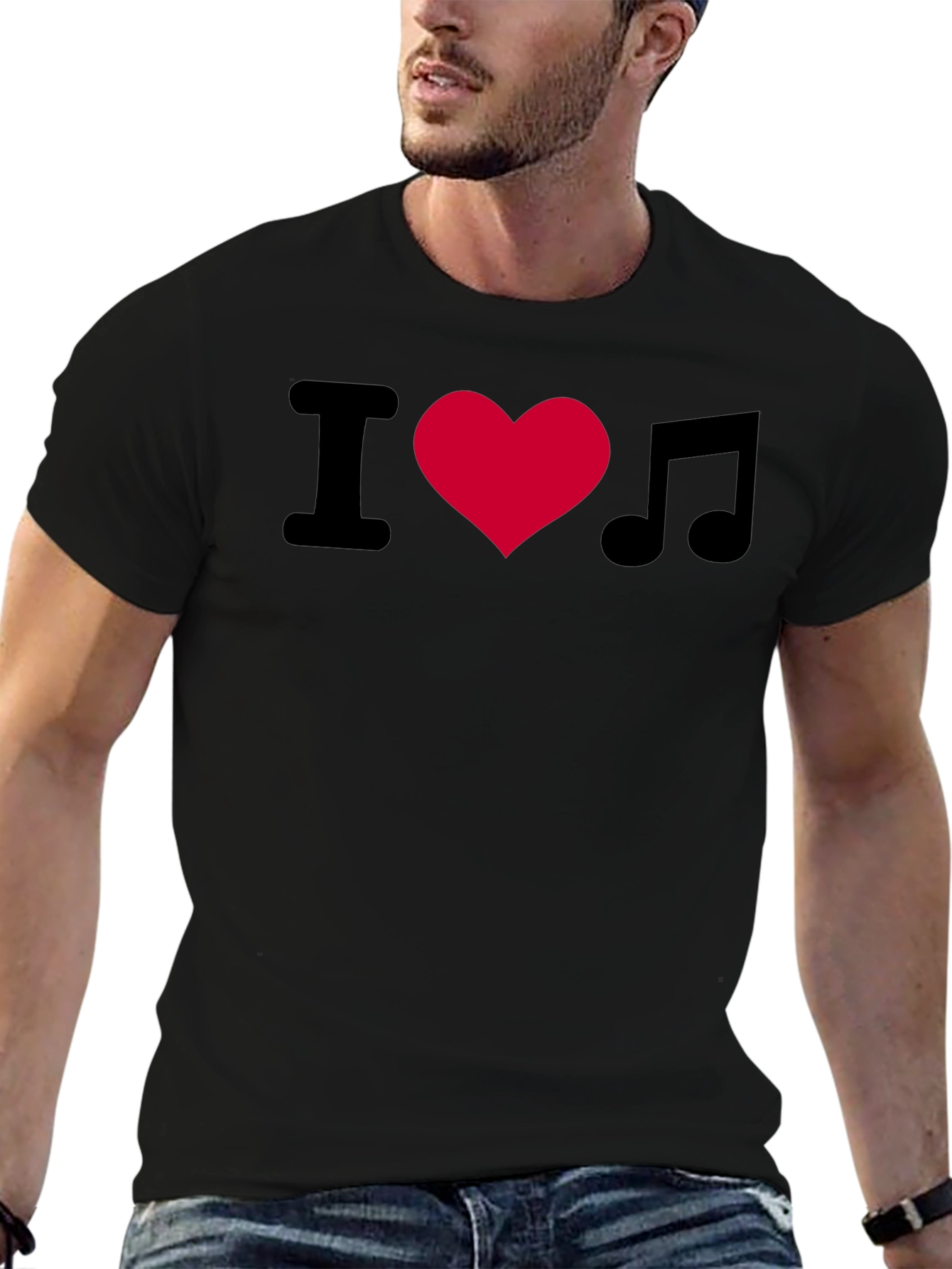 I Love Music T-Shirt - Black Crew Neck Tee