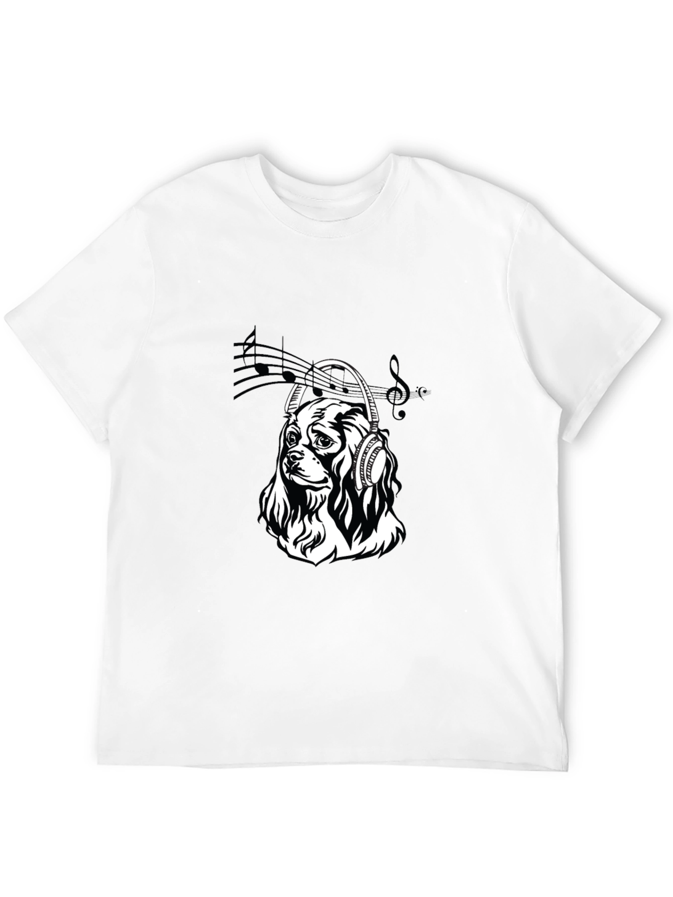 Dog with Headphones Black T-Shirt