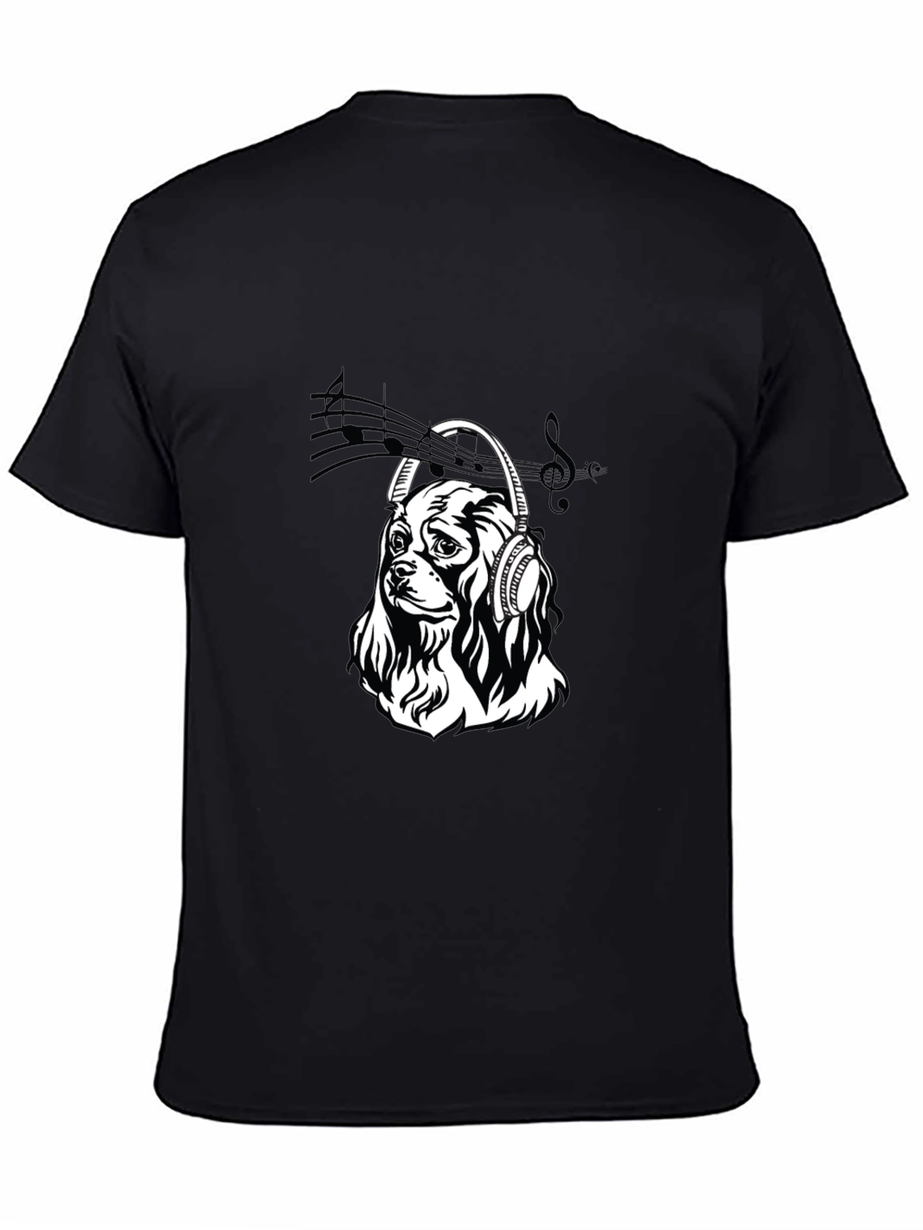 Dog with Headphones Black T-Shirt