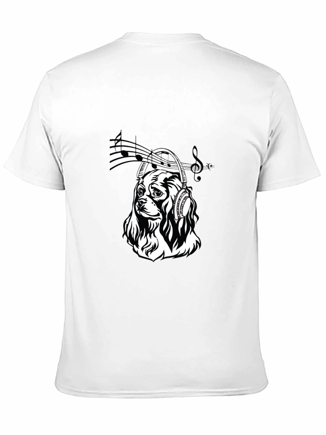 Dog with Headphones Black T-Shirt