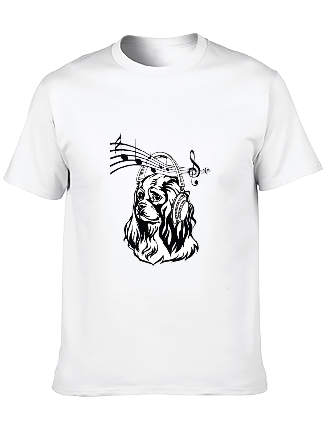 Dog with Headphones Black T-Shirt