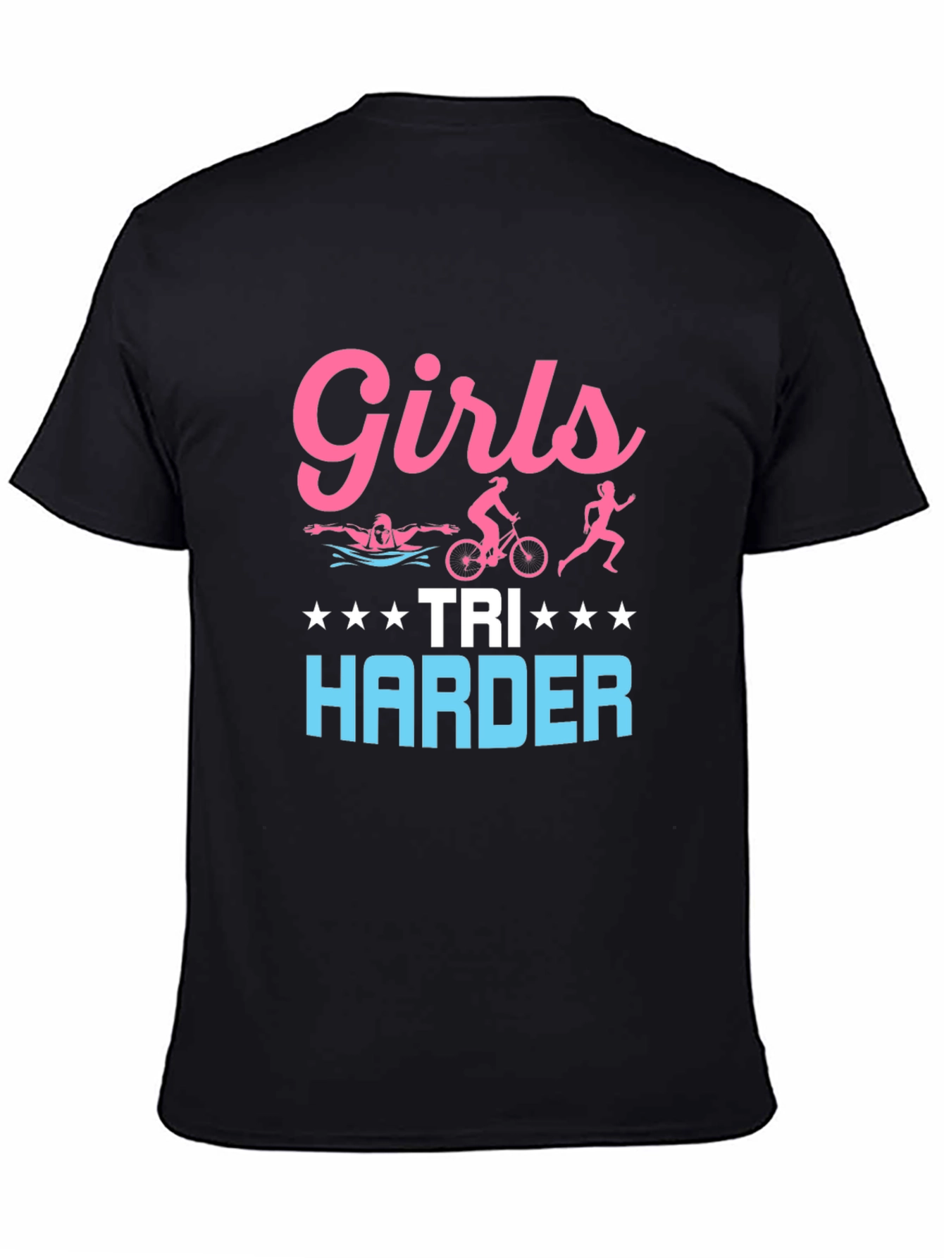 Girls Tri Harder Triathlon T-Shirt - Black