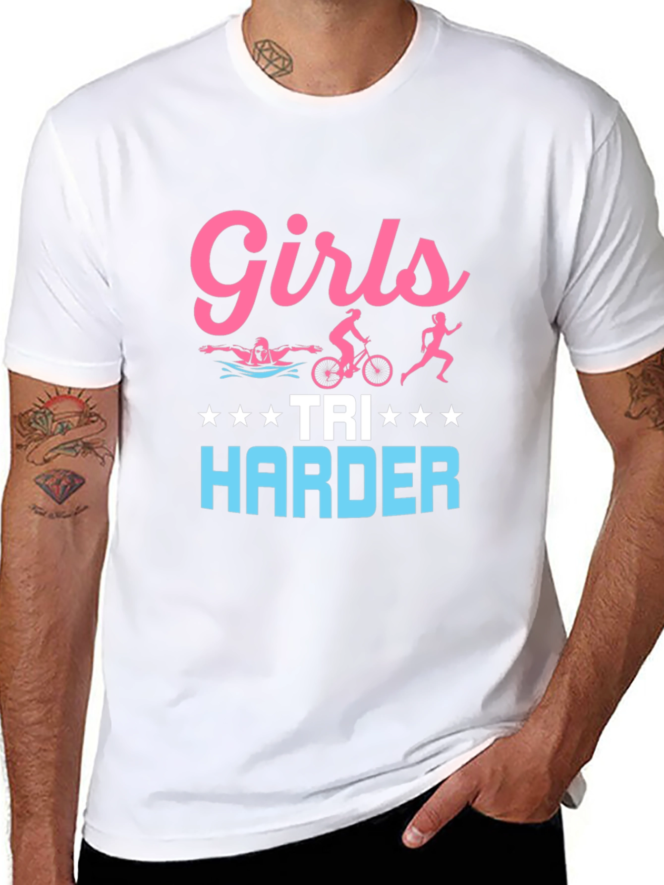 Girls Tri Harder Triathlon T-Shirt - Black