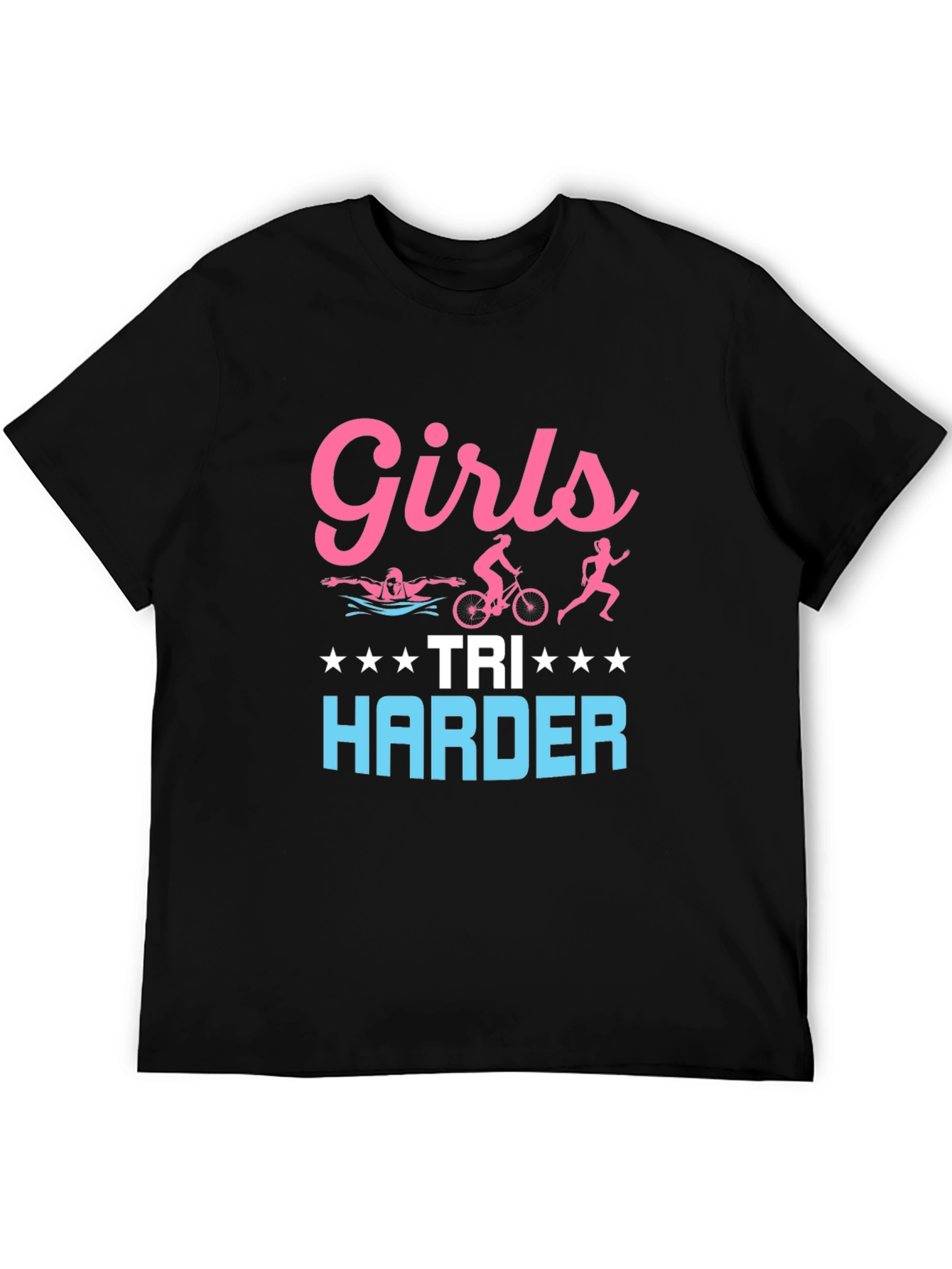 Girls Tri Harder Triathlon T-Shirt - Black