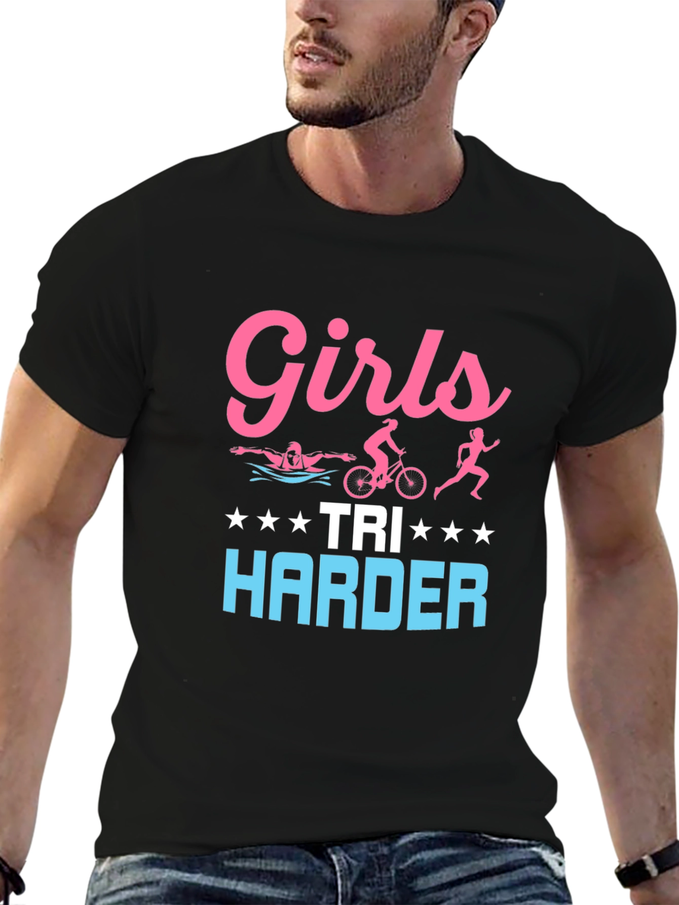 Girls Tri Harder Triathlon T-Shirt - Black