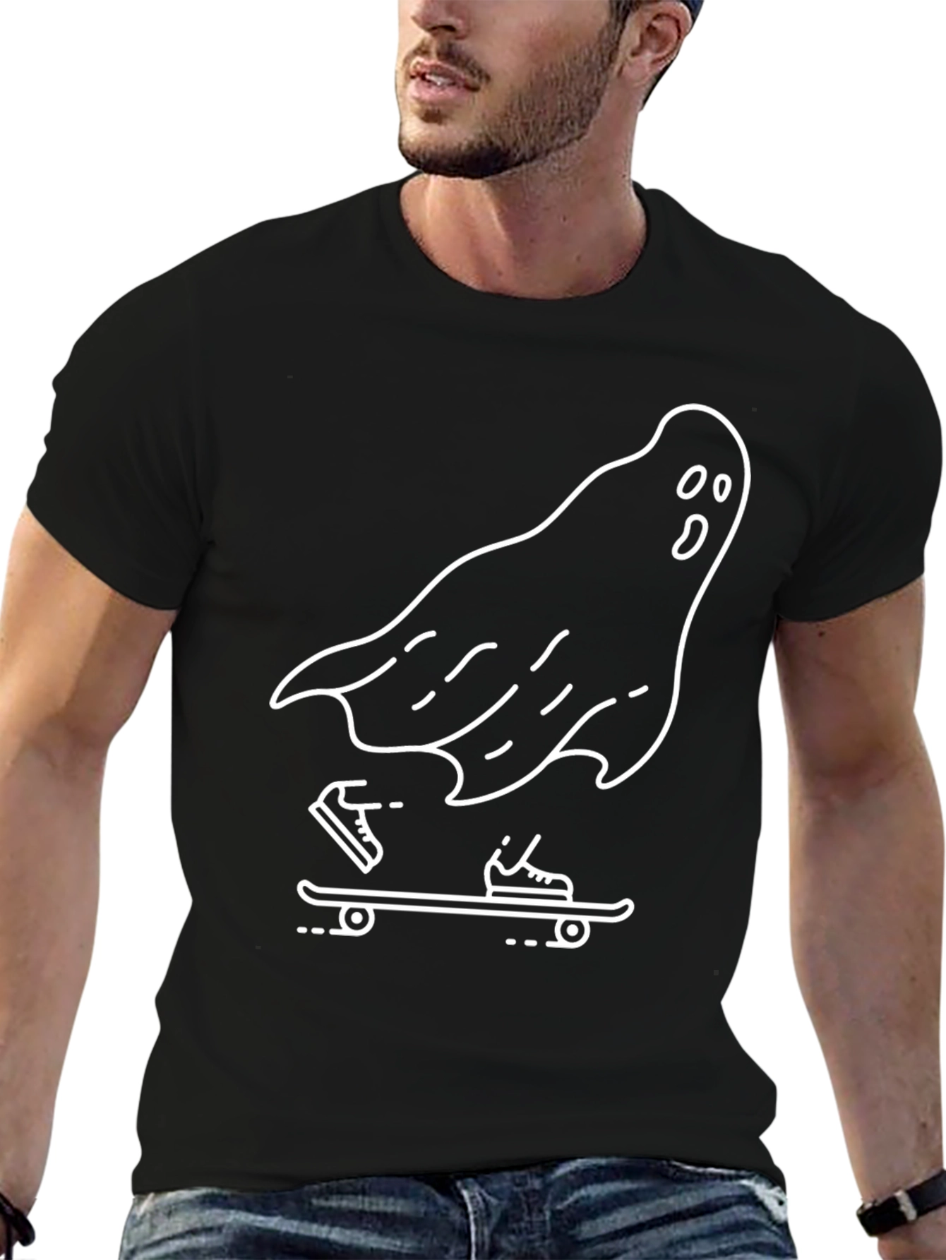 Ghost Skateboarder Graphic Tee - Black