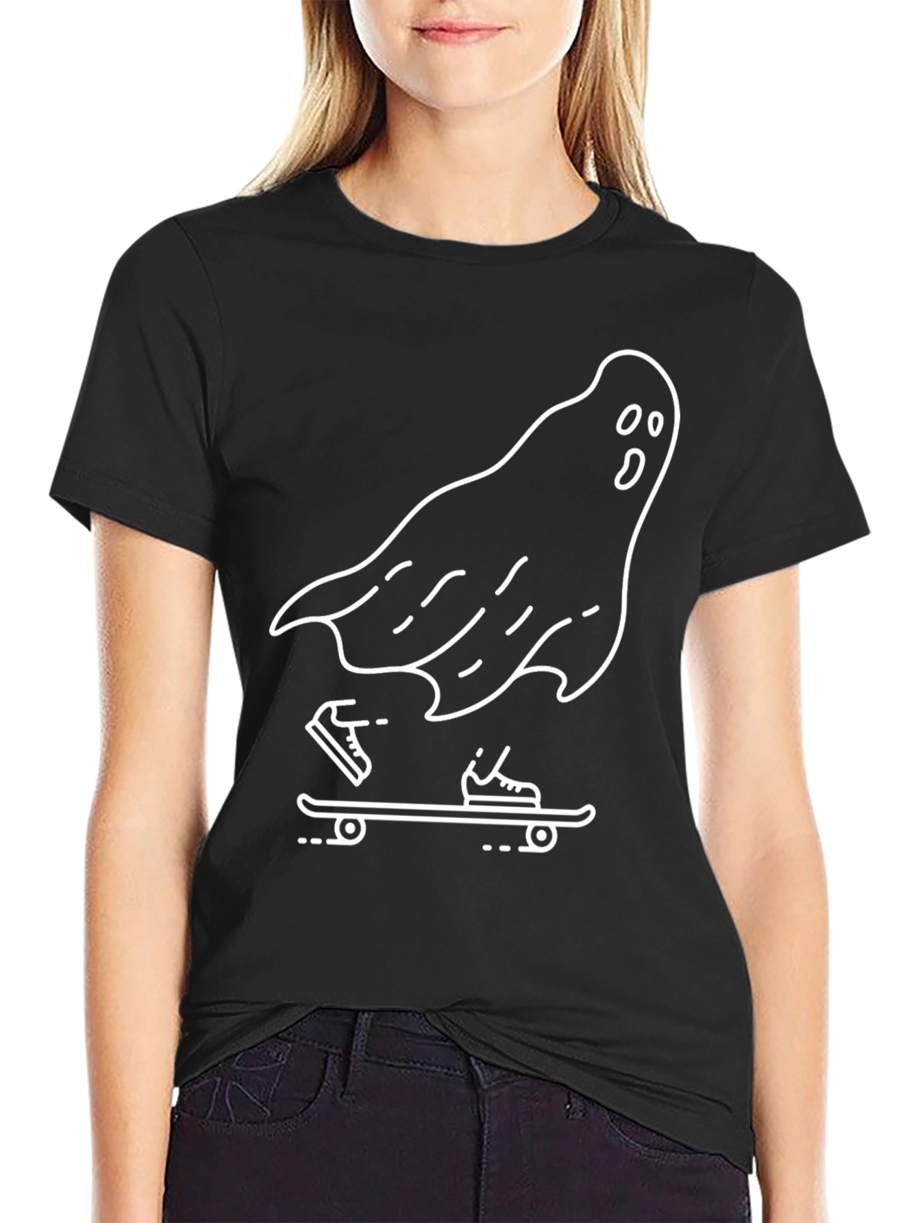 Ghost Skateboarder Graphic Tee - Black