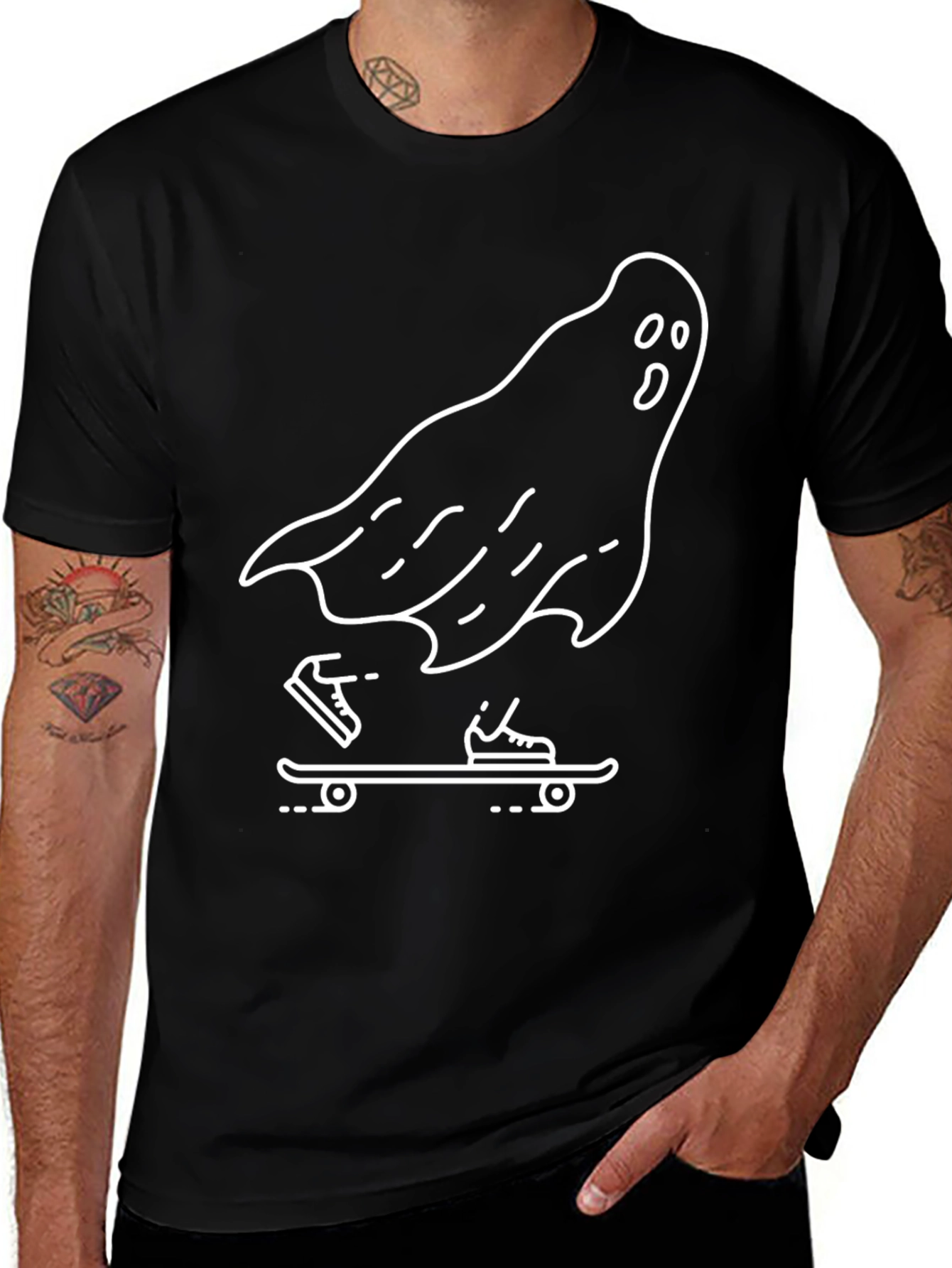 Ghost Skateboarder Graphic Tee - Black