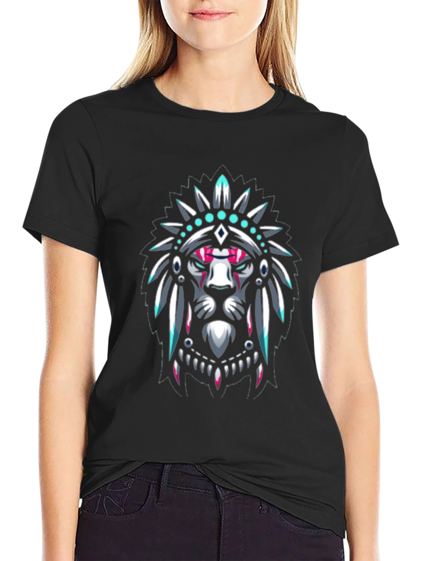 Lion Headdress Graphic Black T-Shirt
