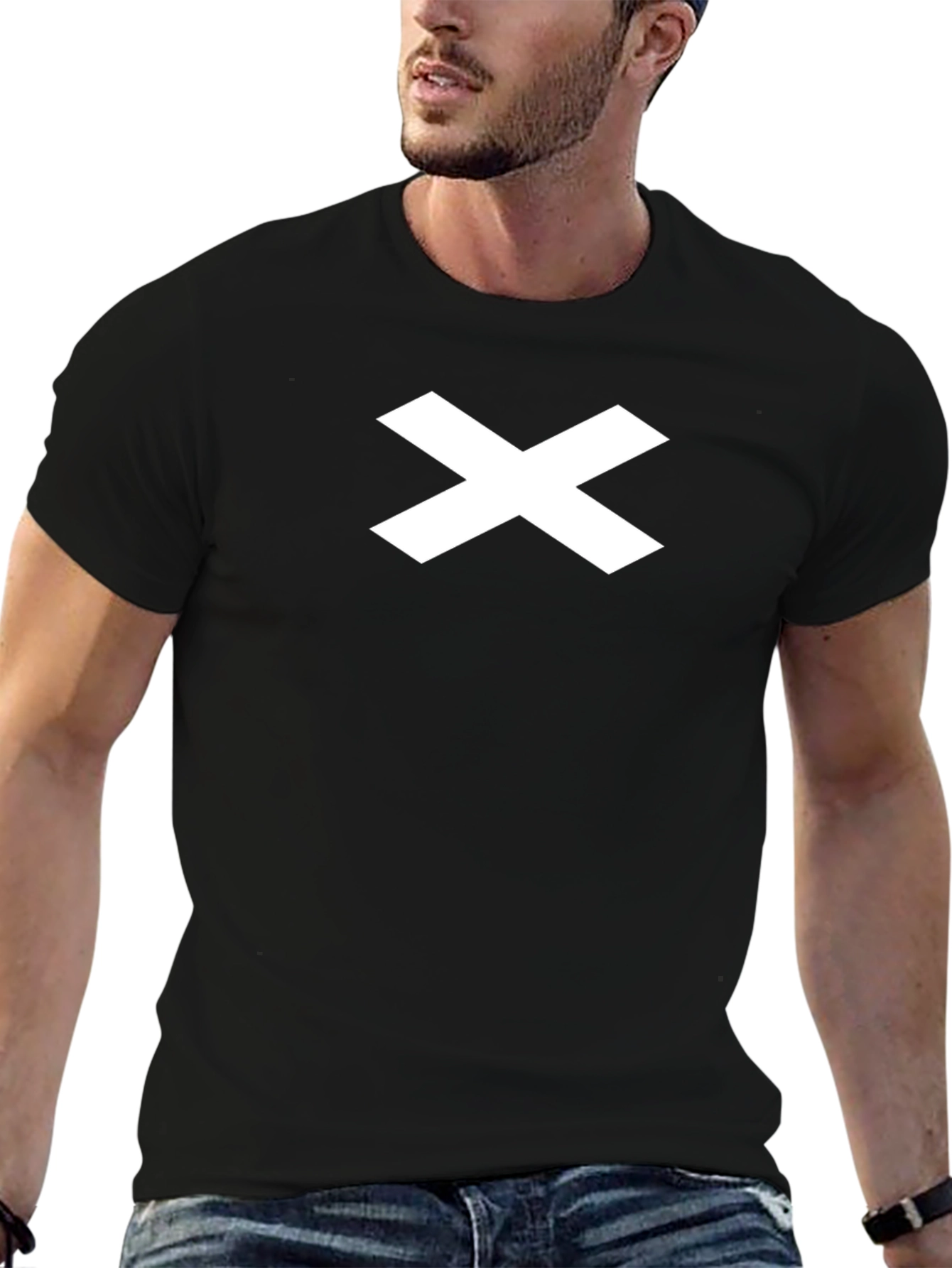 Mens Black T-Shirt with White X Design