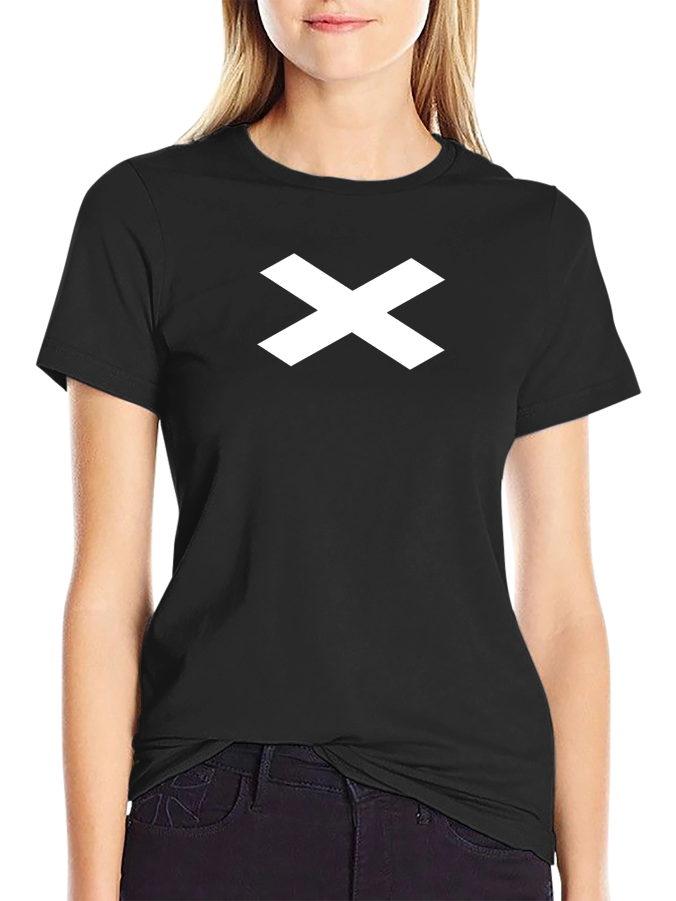 Mens Black T-Shirt with White X Design