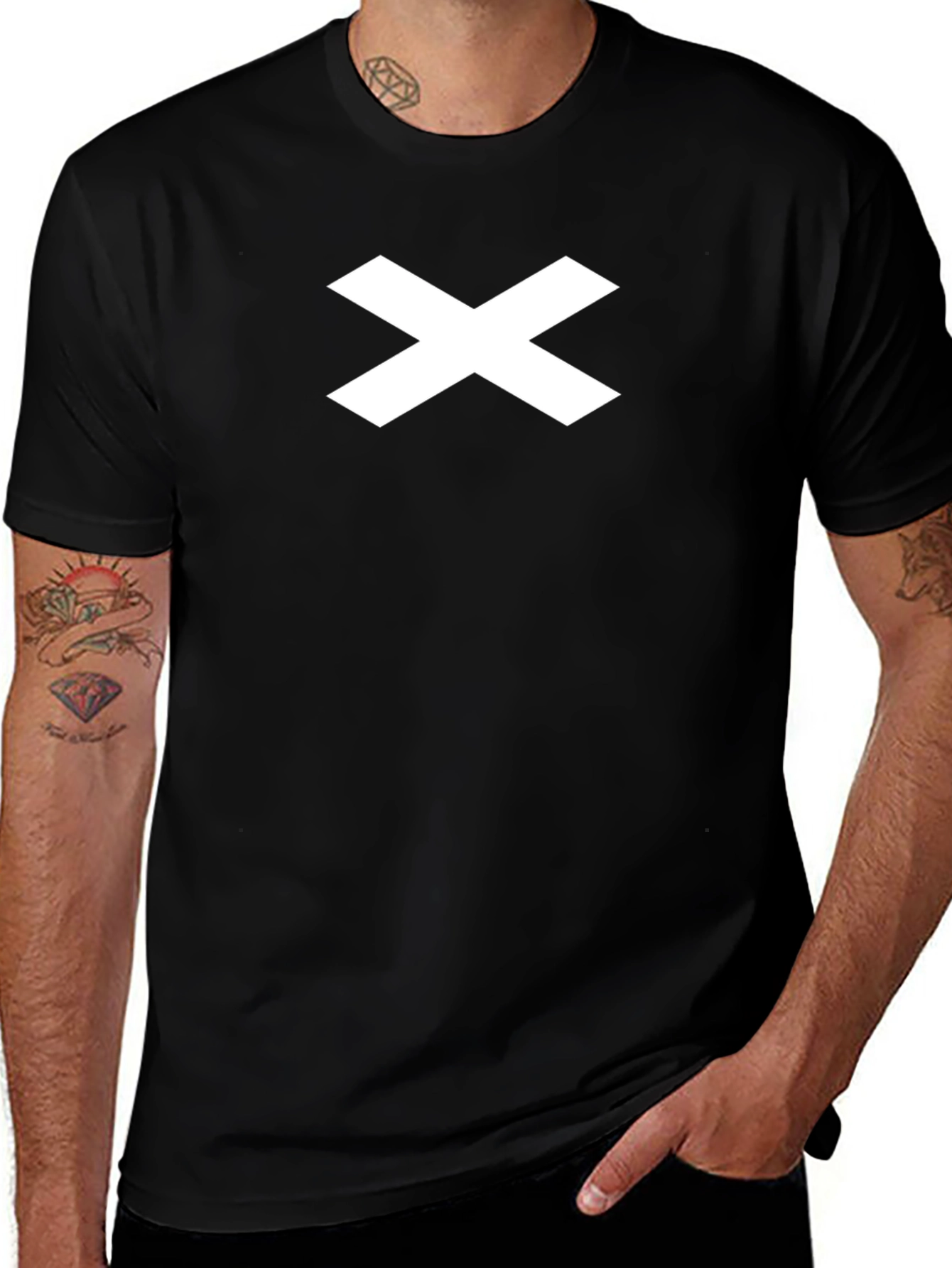 Mens Black T-Shirt with White X Design