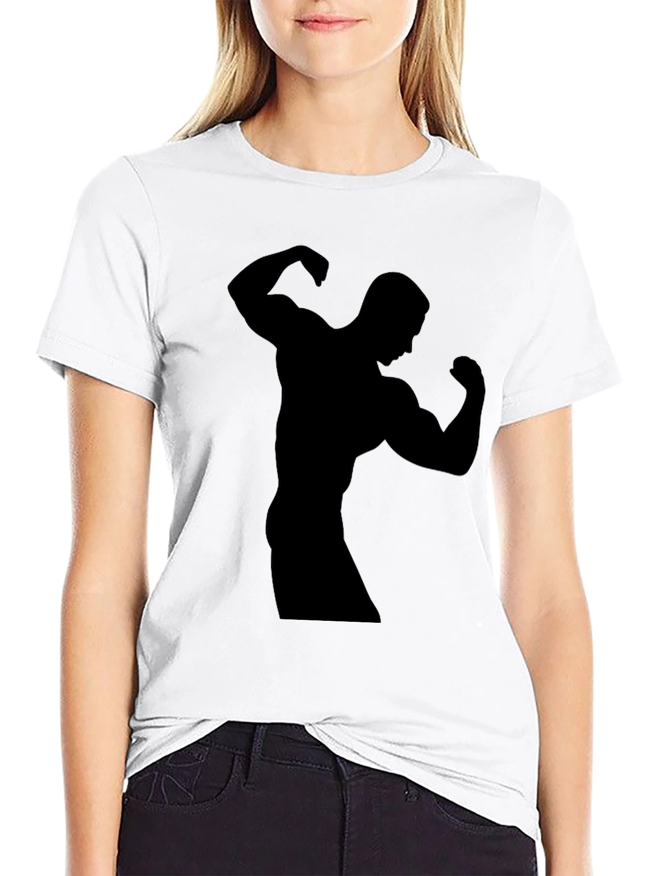 Mens Black Silhouette Bodybuilder Graphic T-Shirt