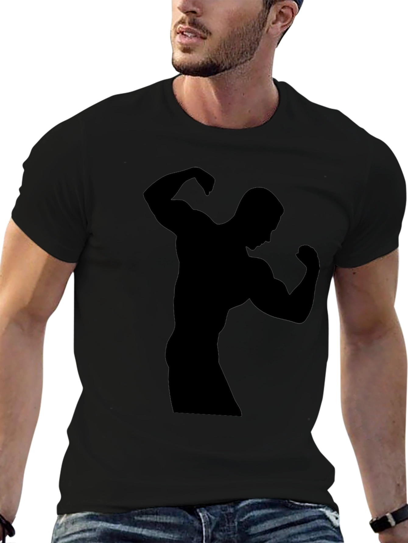 Mens Black Silhouette Bodybuilder Graphic T-Shirt