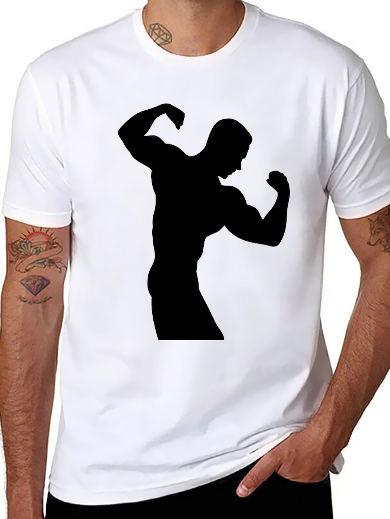 Mens Black Silhouette Bodybuilder Graphic T-Shirt