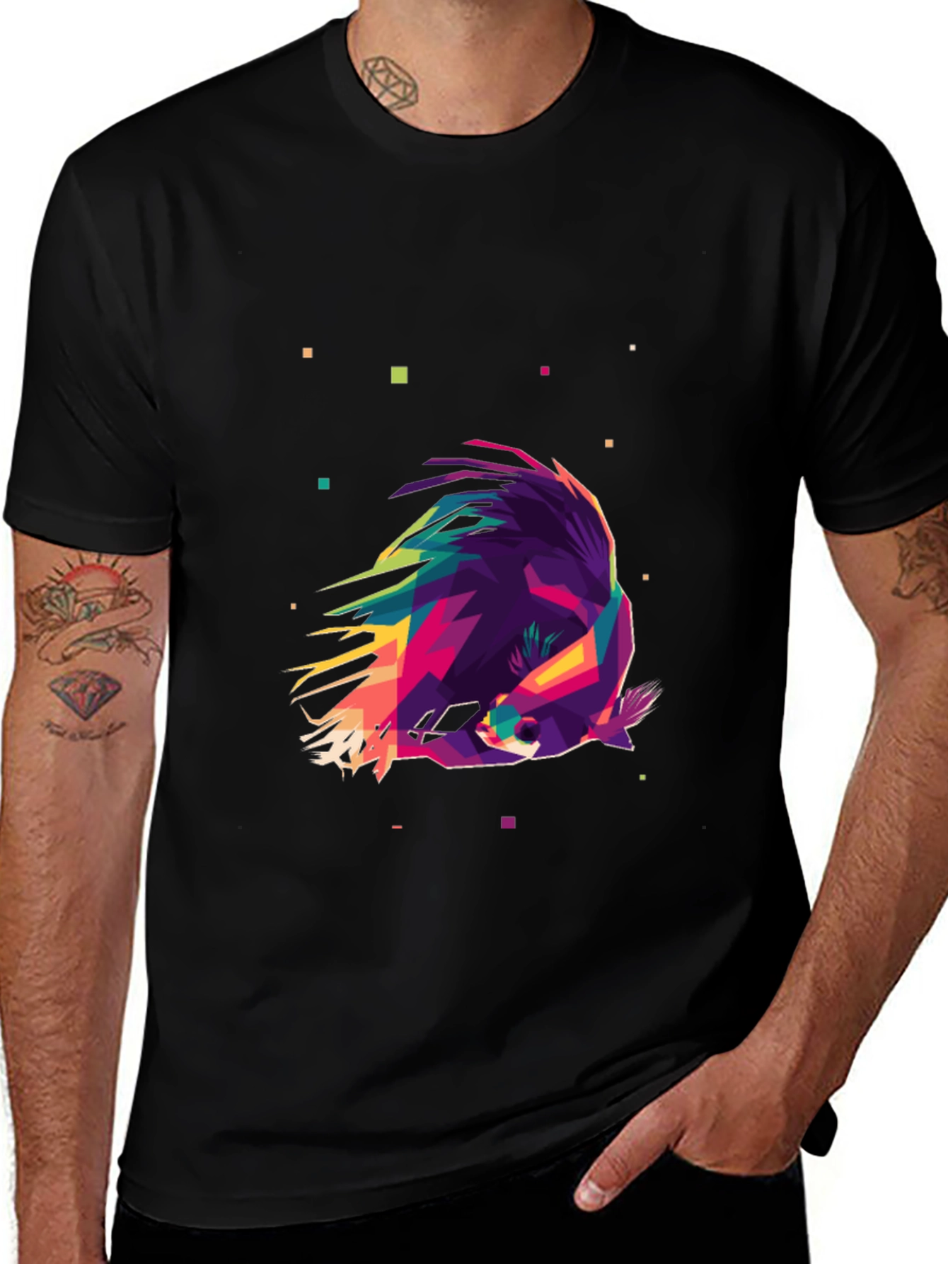 Geometric Raccoon Graphic Tee - Modern Art Shirt