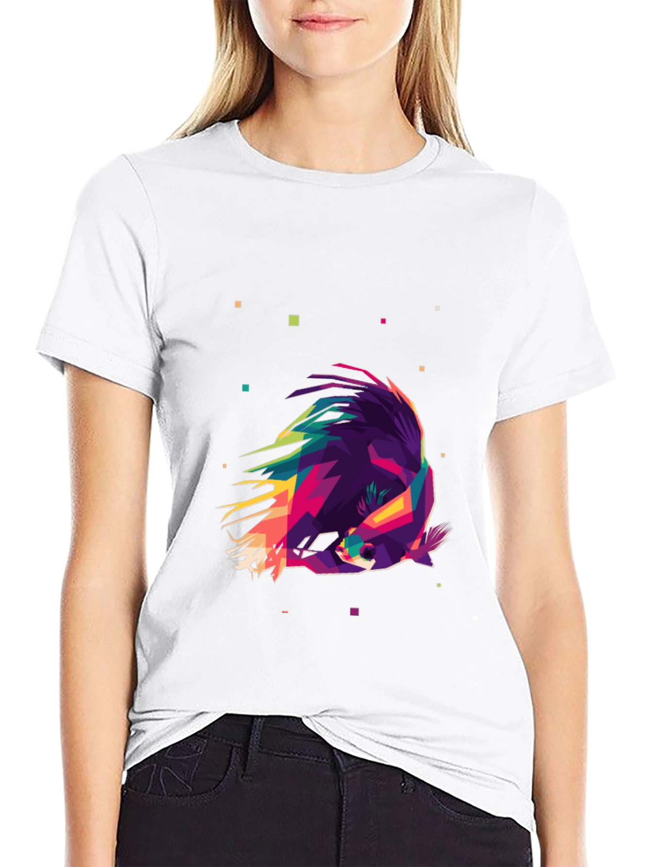 Geometric Raccoon Graphic Tee - Modern Art Shirt