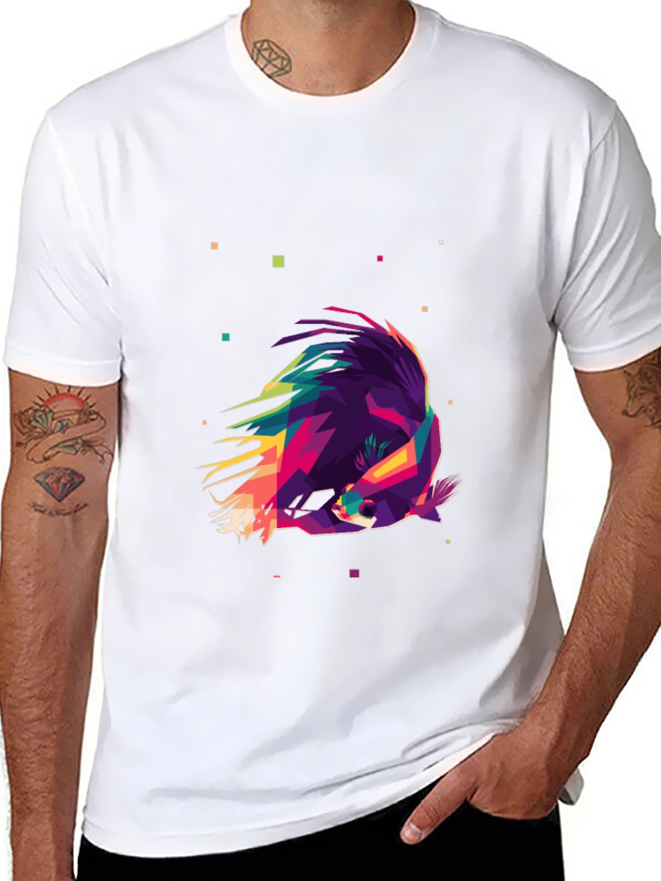 Geometric Raccoon Graphic Tee - Modern Art Shirt